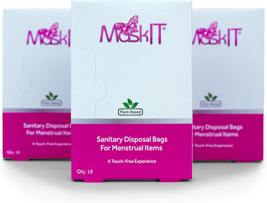 MaskIT Sanitary Napkin Disposal Bags — Plant-Based Disposal Bags for Sanitary Napkins, Period Panties, and Other Menstrual Products — Disposable Pad Pouch for Home & On The Go. — 3 Pack, 54 Count