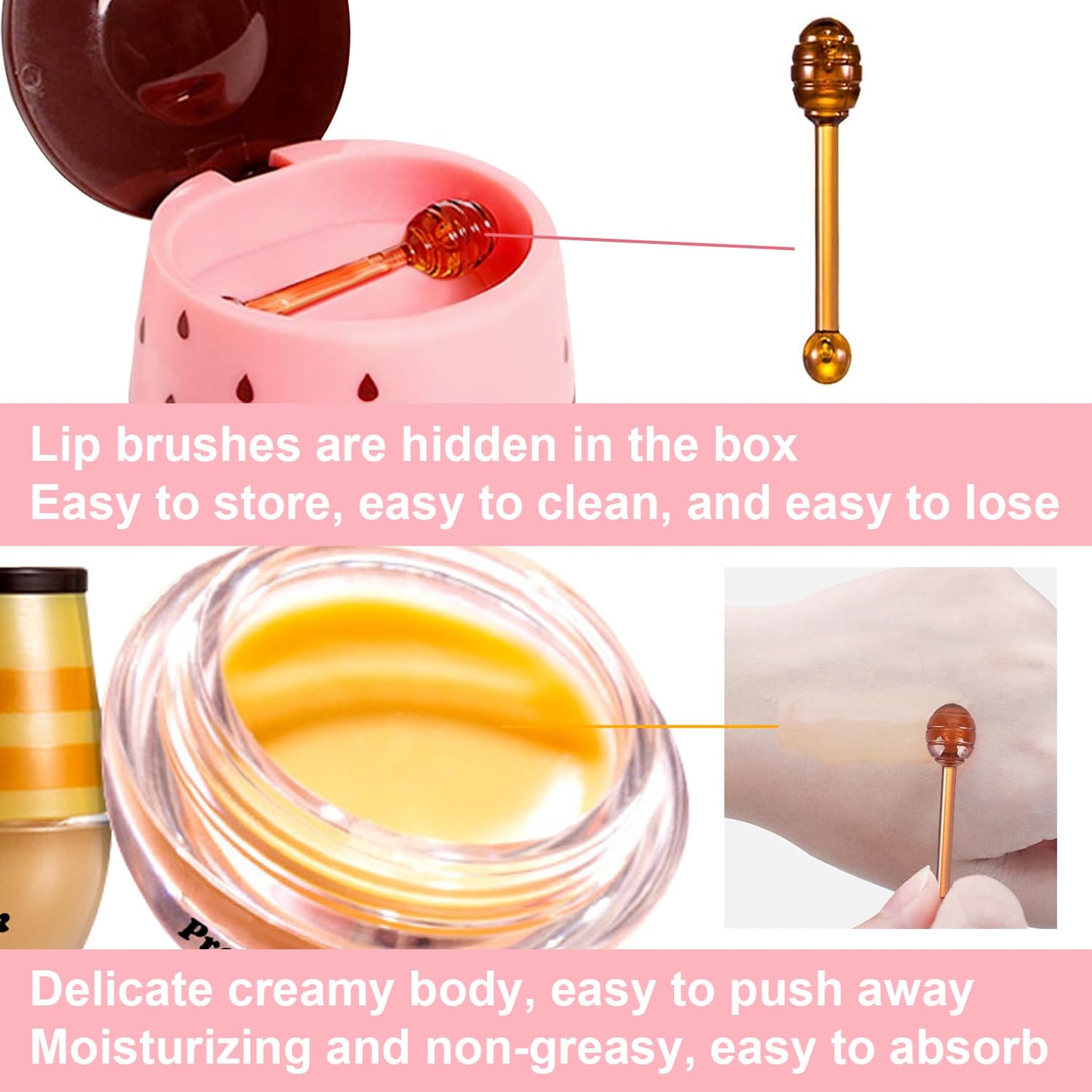 3 PCS Bee Lip Balm Lip Mask Honey Pot, Watermelon & Cherry & Coconut Lip Mask Propolis Moisturizing Lip, Hydrating Prevention Dry and Cracked Lip Scrubs Exfoliator (Honey& Strawberry& Apple Lime)