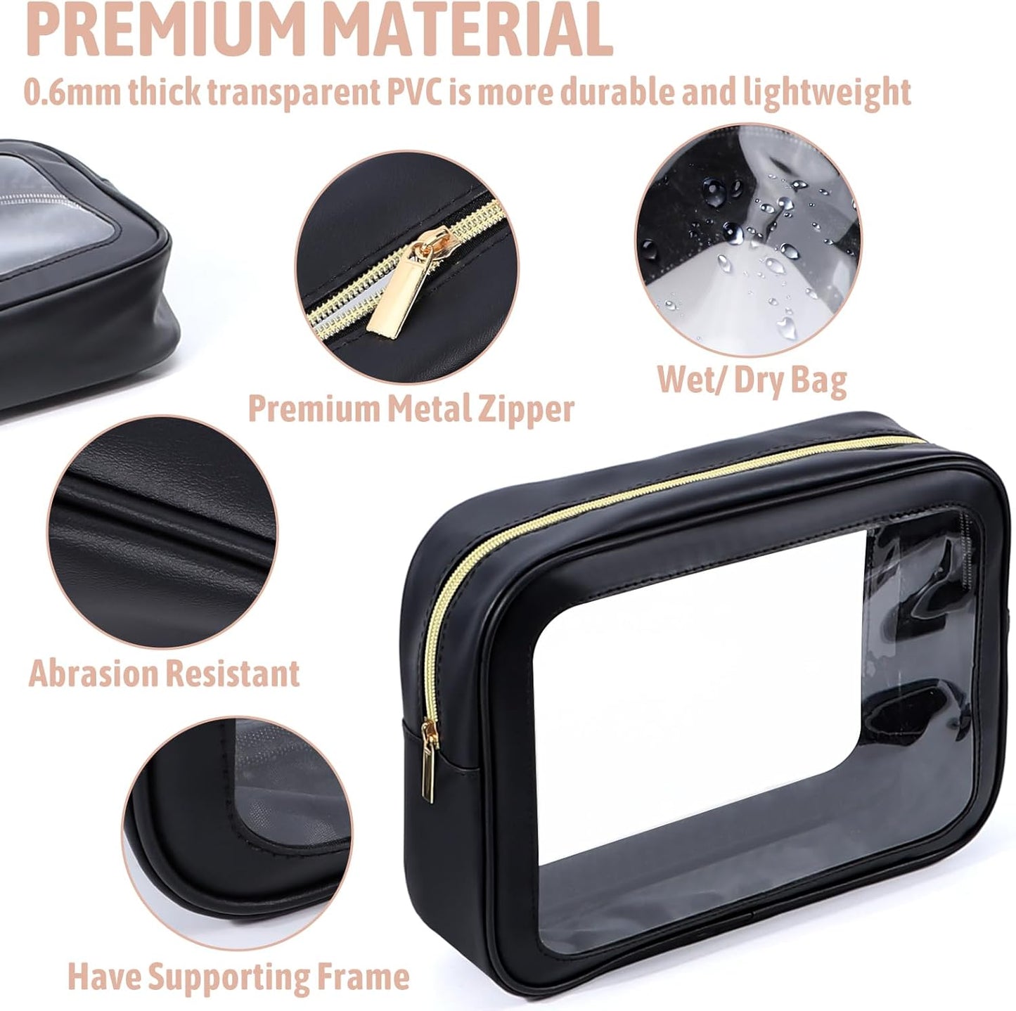 3PCS Diaper Bag Organizer Pouch Set, TSA Approved Toiletry Bag，Clear Waterproof TPU Makeup Bag Set Travel Organizer Bags for Women and Kids