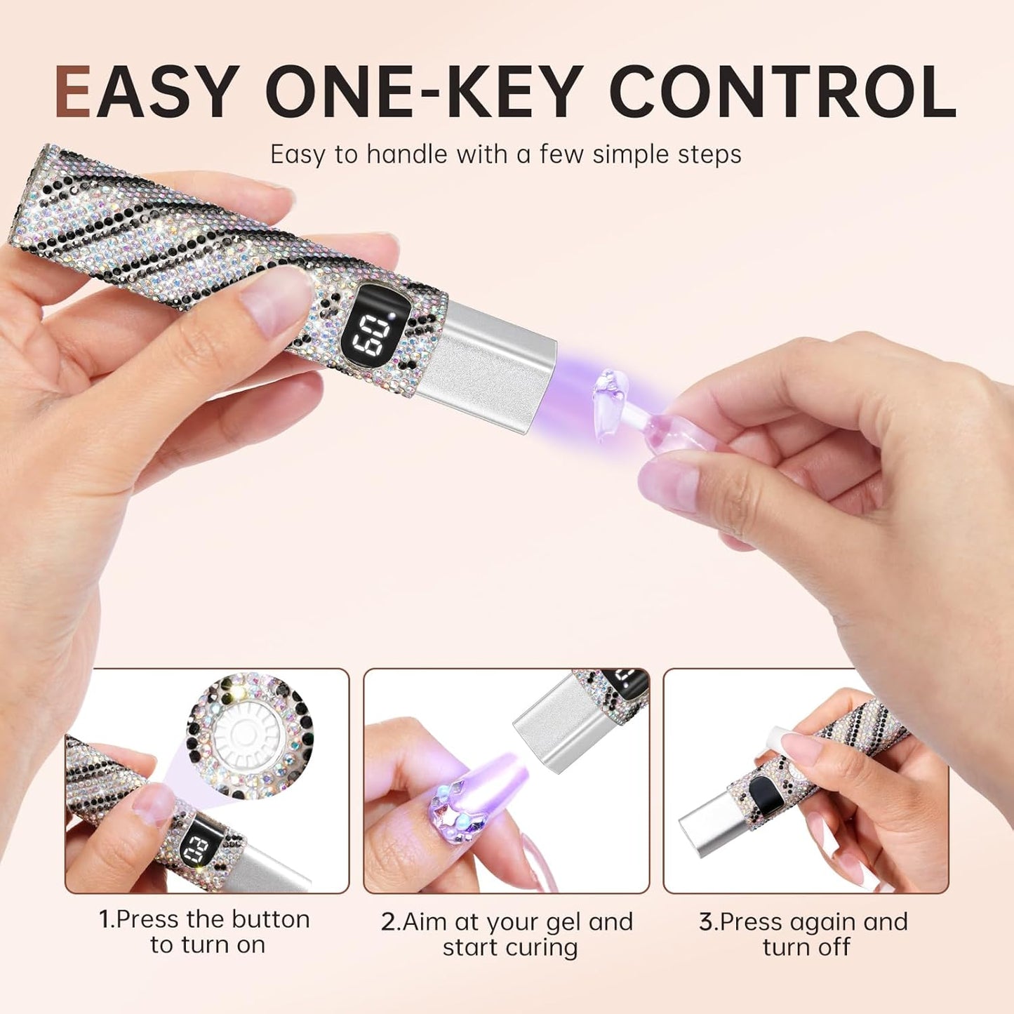 Handheld UV Light for Gel Nails,Mini LED Cordless Nail Lamp for Gel Nail Polish,Portable Flash Cure Lamp,Rechargeable USB Nail Dryer with LCD Display Fast Curing Home DIY