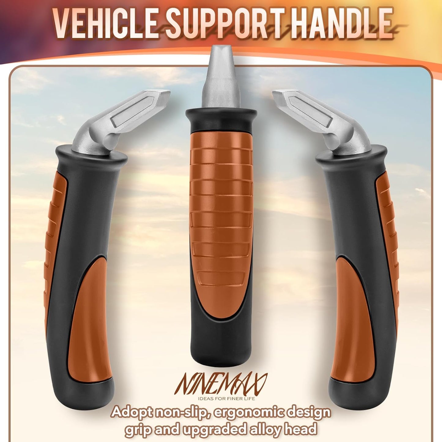 NINEMAX Car Door Handle for Elderly Car Handle Assist Support, Auto Grab Handles, Portable Car Door Cane for Seniors, Handicap (Black, Brown 1 pc)