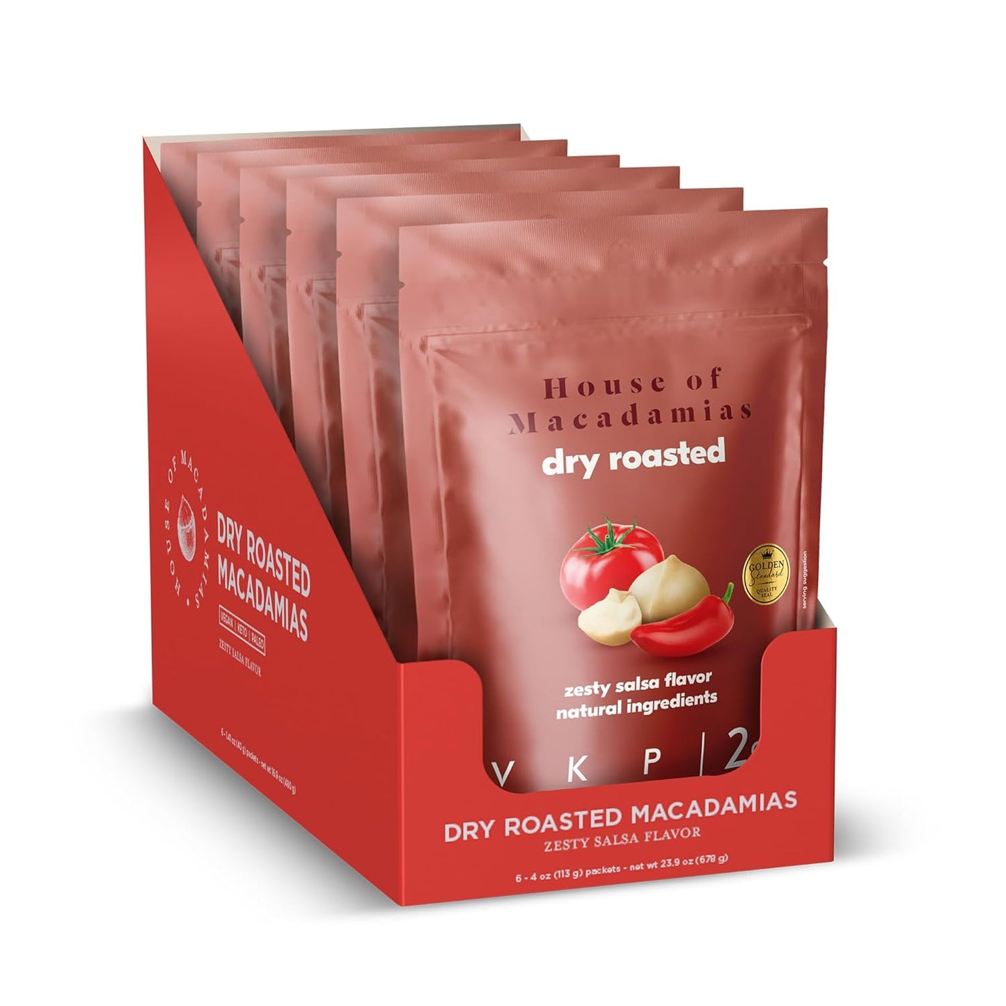 House of Macadamias Premium Seasoned Macadamia Nuts, Zesty Salsa, Zero Sugar, Bulk Nuts, Keto, Vegan, Paleo, All Natural, Dairy Free, Healthy Snack, 6 x 4oz