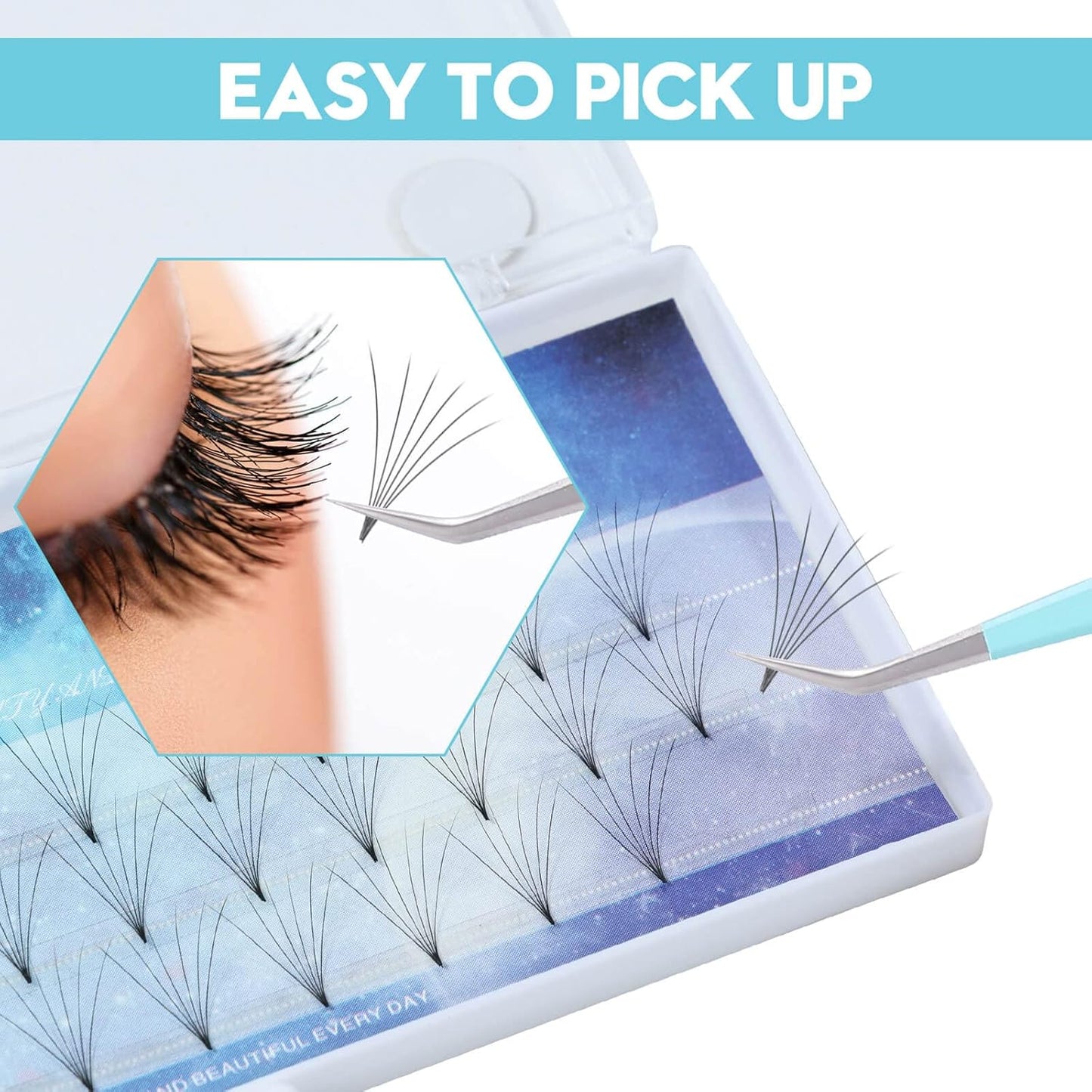 Ms.Queen Eyelash Extensions Tweezers,Professional Fiber Tip 45 Degree Lashing Tweezers for Volume Lash Extensions, Blue