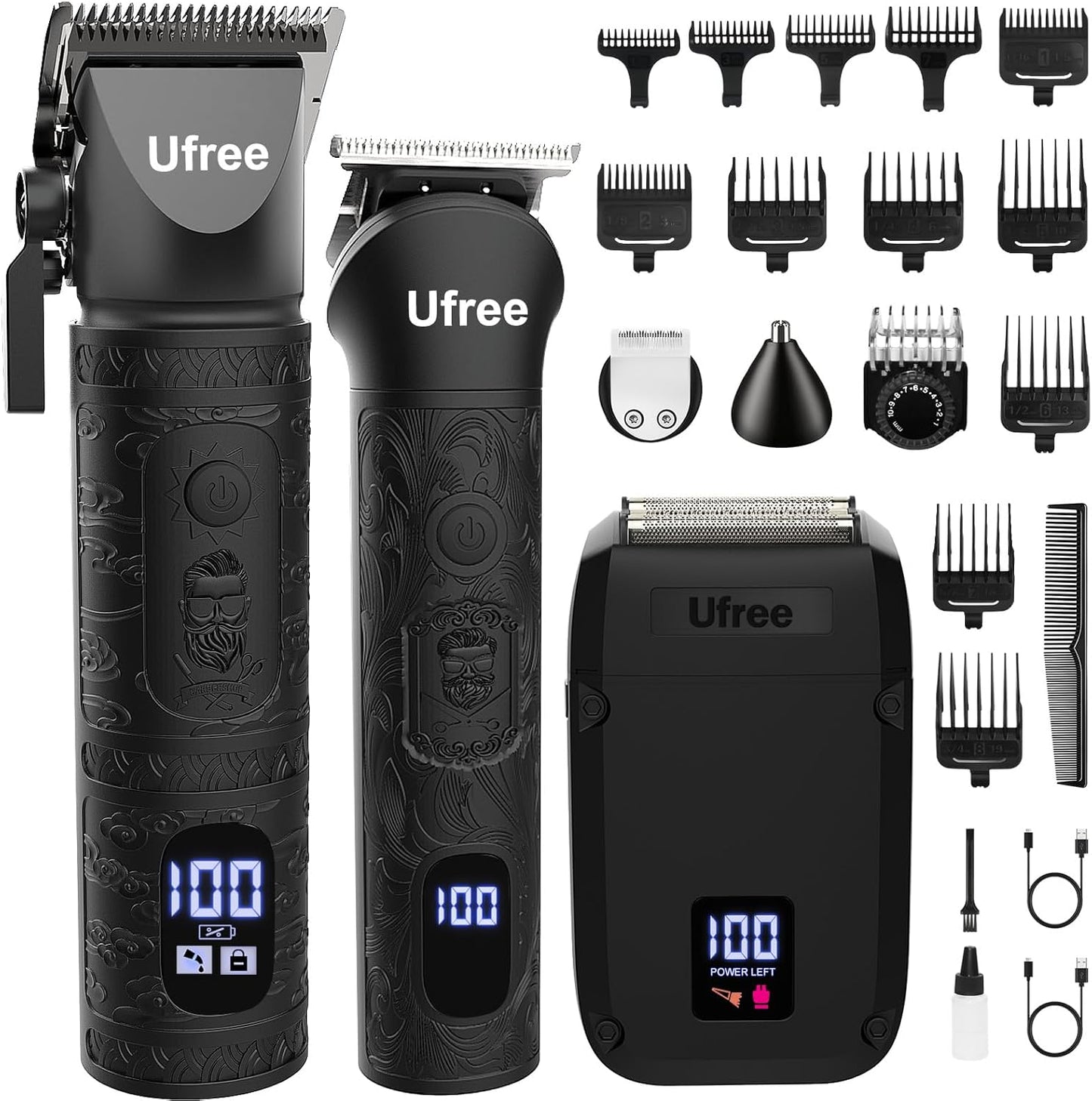 Ufree Beard Trimmer, Hair Clippers Mens Shaver Electric Razor, Hair Trimmer for Men Cordless Barber Clippers and Trimmers Set, Hair Cutting Kit for Men Grooming Gifts, Black