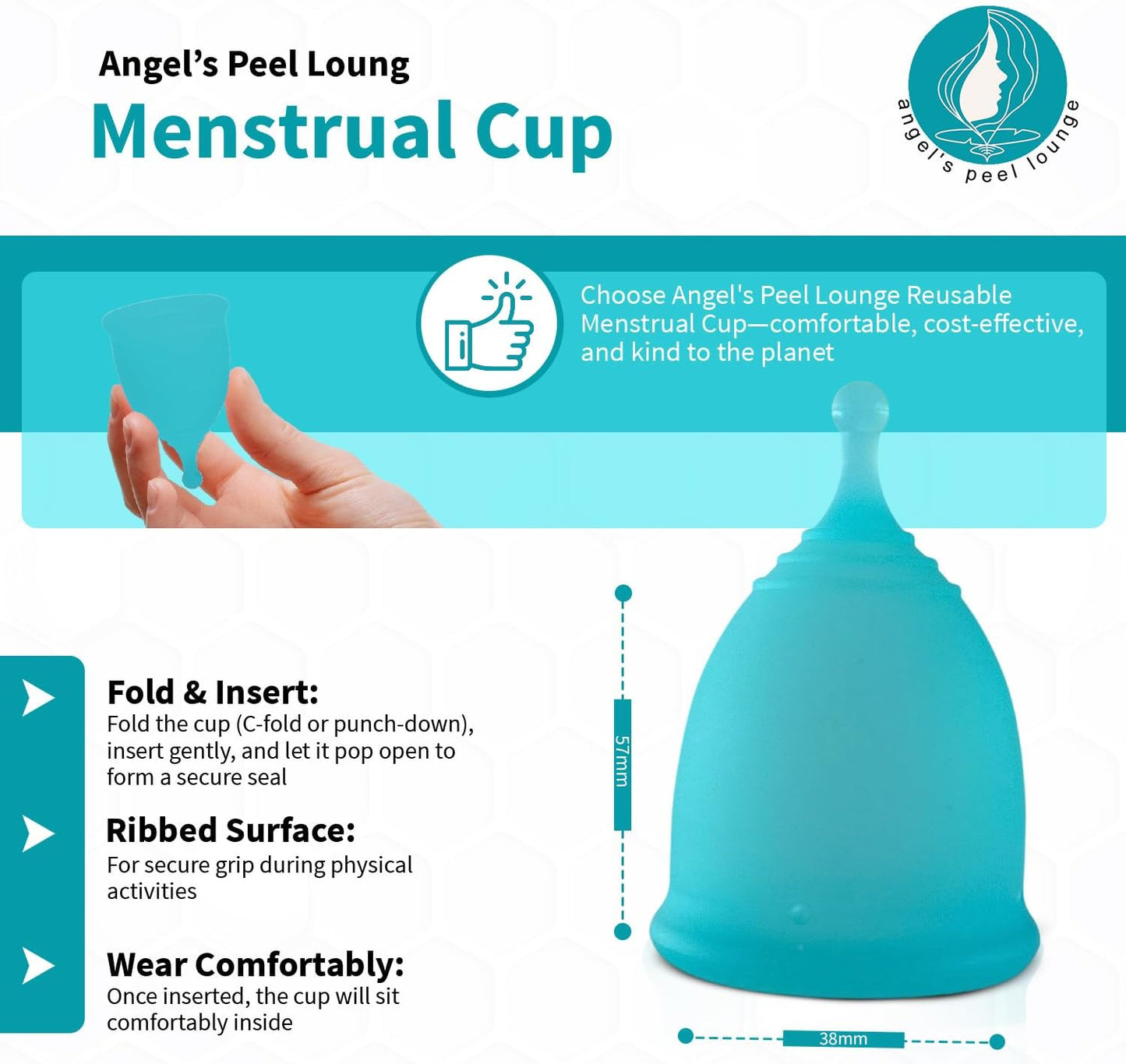 Angel's Peel Lounge Menstrual Cup for Women - 100% Medical-Grade Leak-Free Soft & Flexible Silicone Cup - 12 Hour Leak Protection Eco-Friendly & Reusable Period Cups for Women - Blue - Extra Small