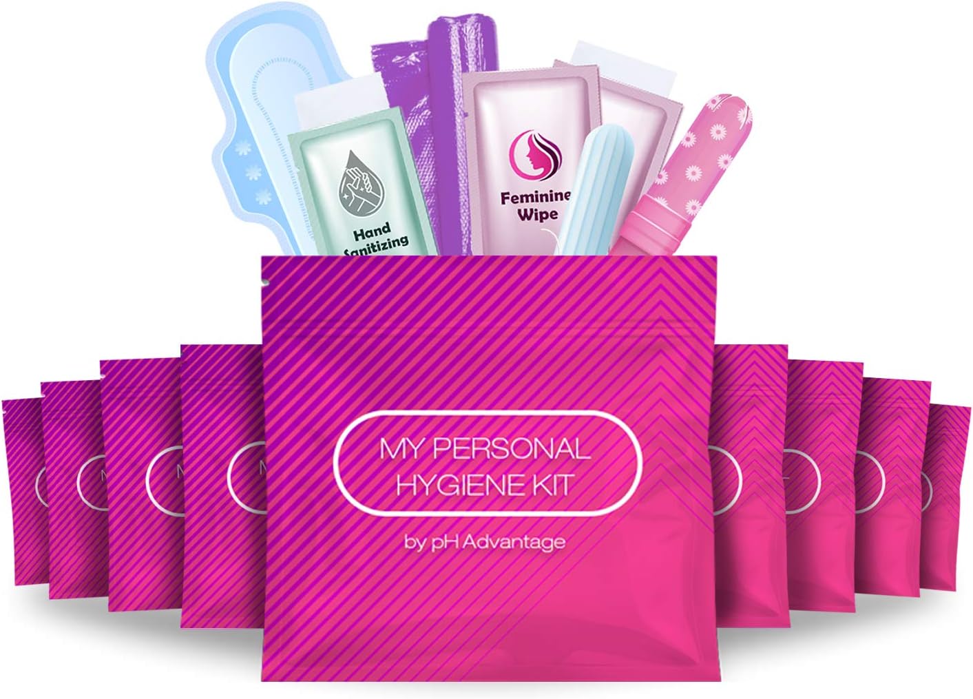 Menstrual Kit All-in-One 10 Pack | Convenience on The Go | Period Kit Pack for Travelling, Tweens & Teenagers or just When You’re Out | Individually Wrapped Feminine Hygiene Product (Pink)