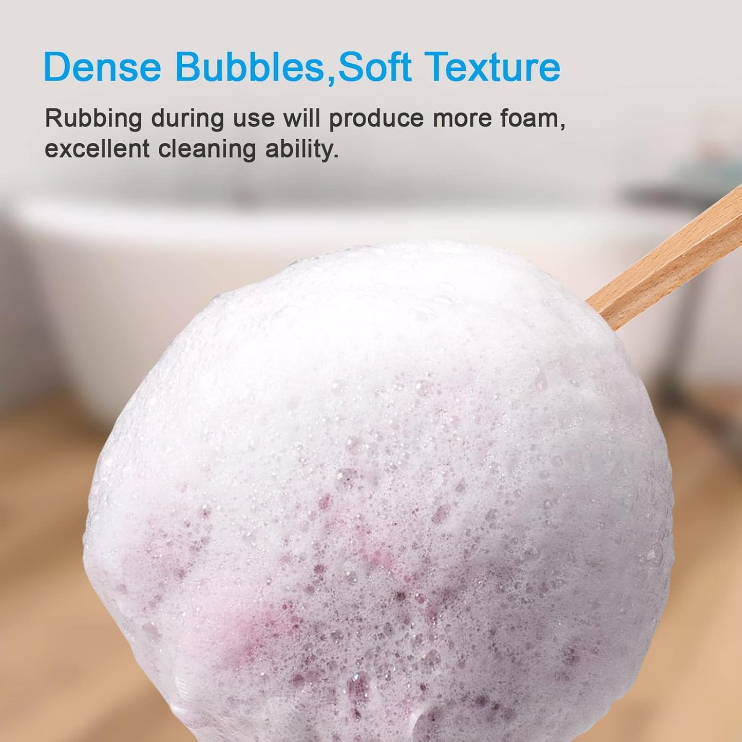 AmazerBath Shower Sponge Loofah Back Scrubber, PE Soft Mesh Loofah Body Scrubber with Long Wooden Handle, Bath Sponge for Men Women (Pink)