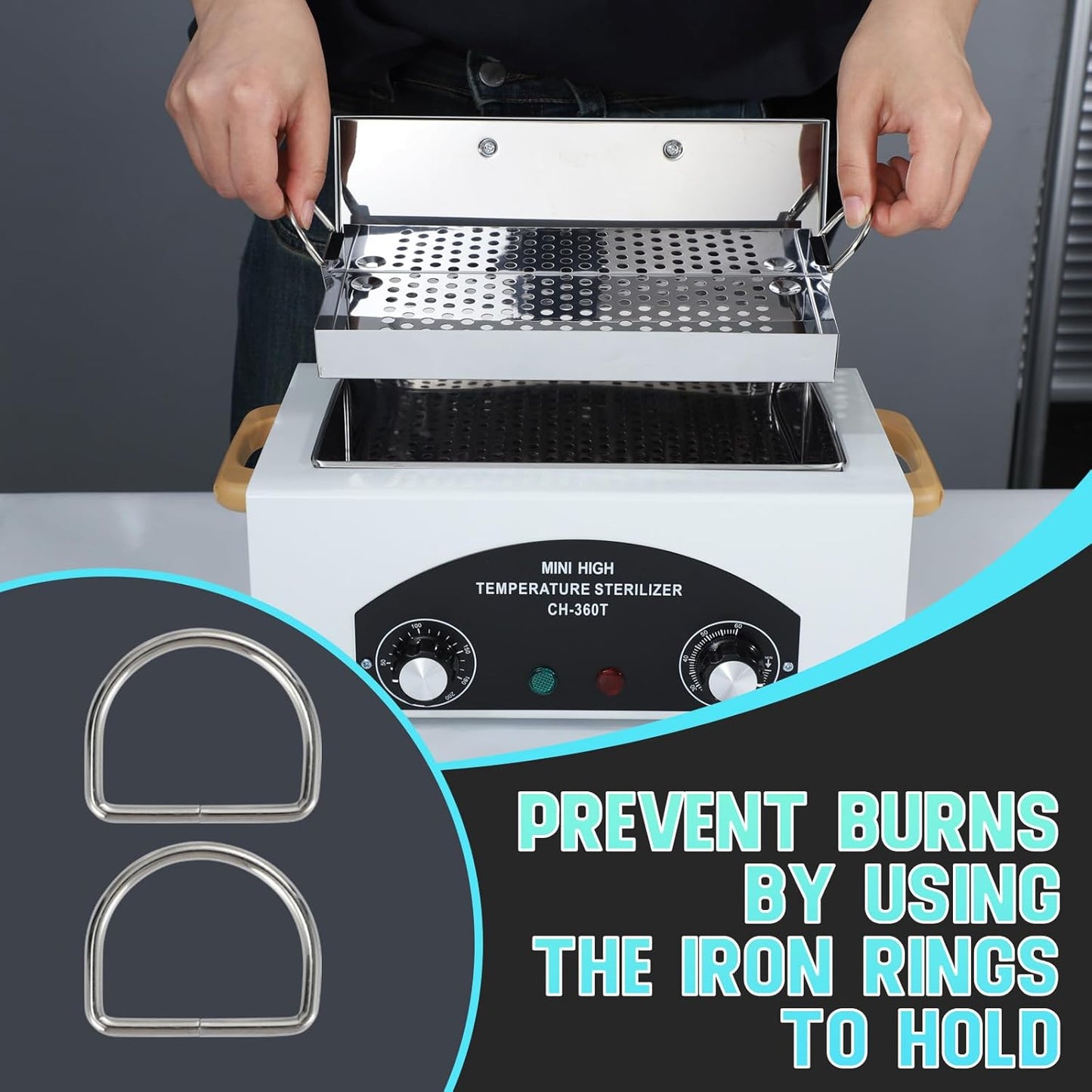 High Temperature Metal Tool Cleaning Box, 110V 300W 1.5L with Timer Manicure Pedicure SPA Salon Barber Equipment for Sundry Beauty Hair Nail Metal Tools with Handle