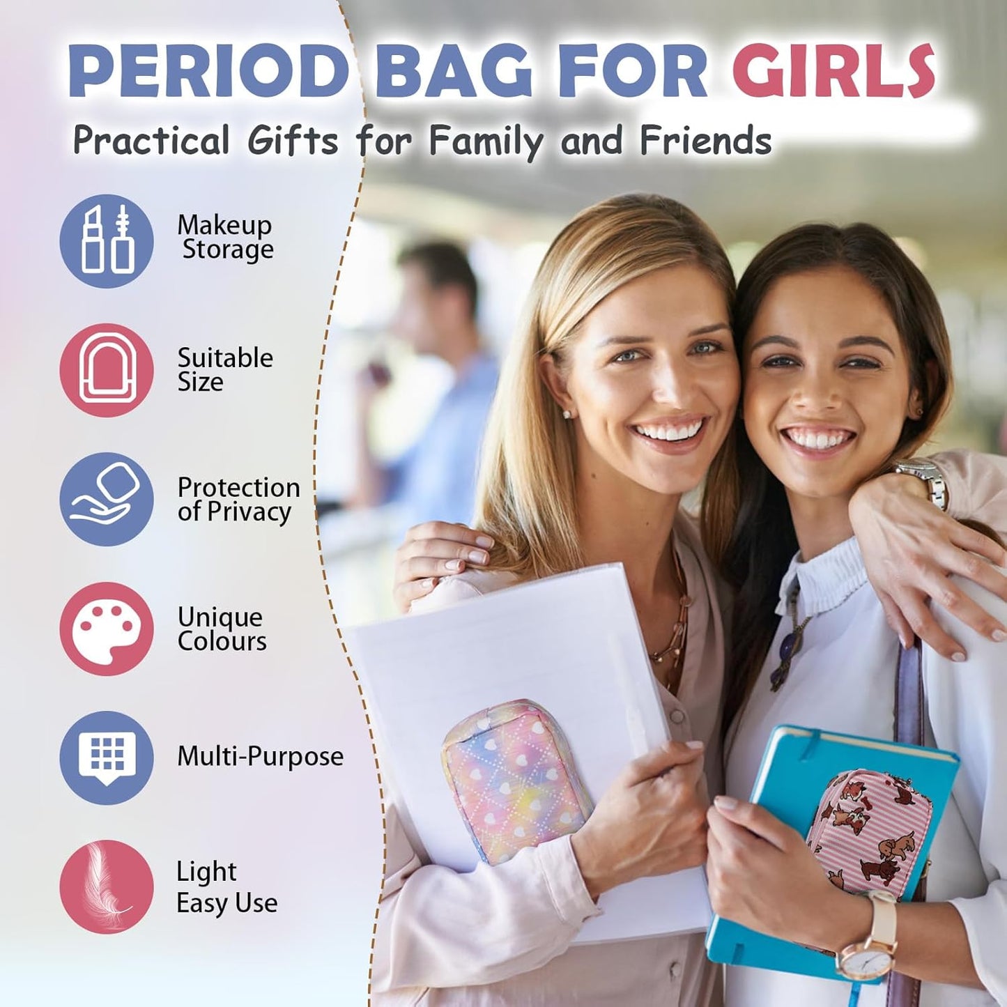 Desing Wish Period Bag for Teen Girls, Lightweight Sanitary Napkin Storage Bag Tampon Holder for Purse Menstrual Pad Pouches First Period Gift (Pink Striped Dog)