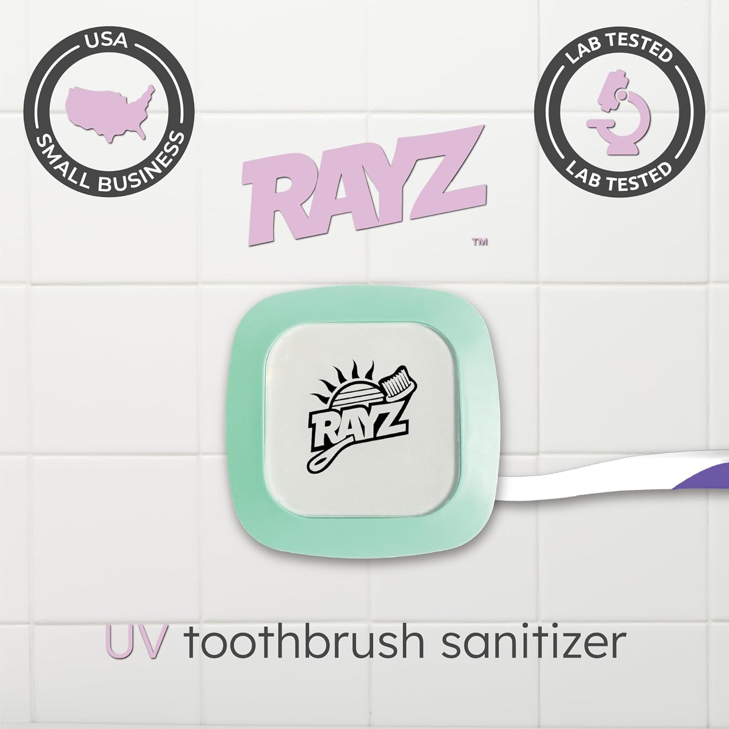 Rayz UV-C Toothbrush Sanitizer | Portable & Rechargeable | 99.9% Sanitization in 3 Minutes | Wall Mountable, Travel-Friendly & TSA-Approved (Mint)