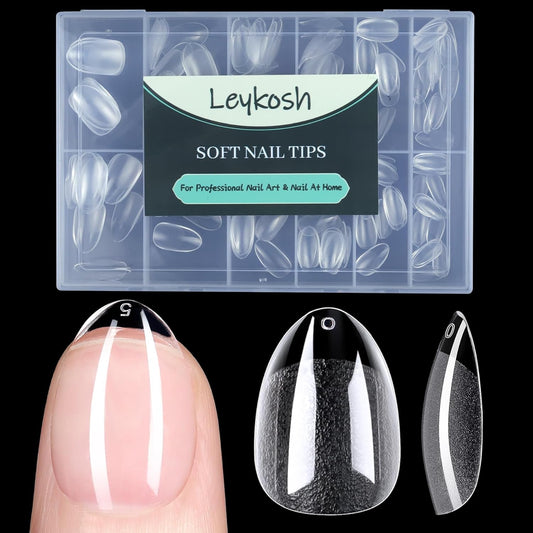 Short Round Oval Nail Tips, 216pcs Acrylic Soft Fake Nails Gel Nail Tips, Full Cover Pre-Shaped Matte Clear Press on Nails for Extension, Diy at Home Manicure 12 Sizes