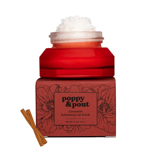 Poppy & Pout Natural Lip Scrub, Moisturizing Sugar Scrub for Dry Lips, Lip Scrubber Exfoliator with Essential Oils Smooths and Hydrates Lips, In Recyclable Glass Jars, Cruelty Free - Cinnamint