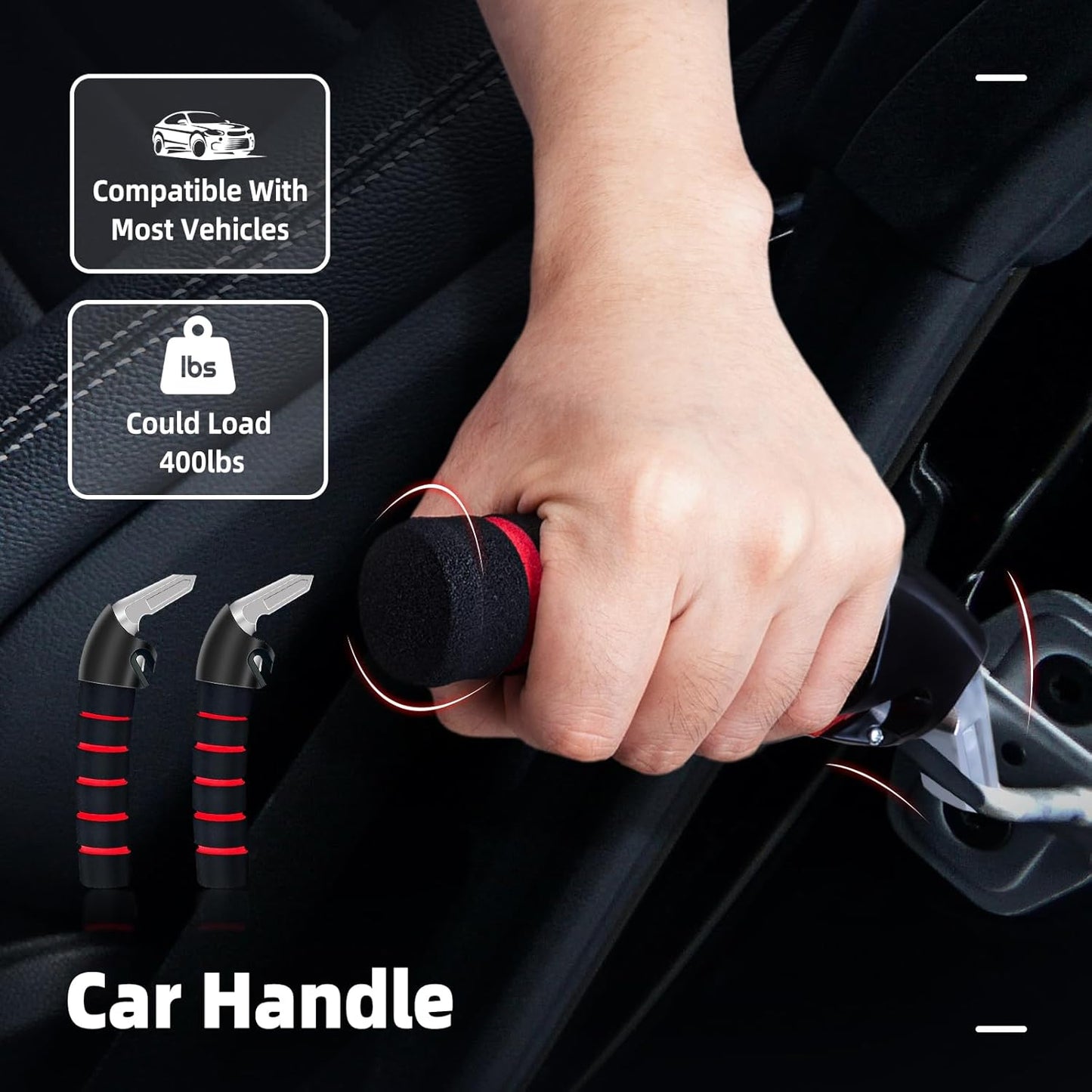 Car Door Handle for Elderly, Mobility Car Assist Transfer Support Handle and Adjustable Straps, Multifunction Automotive Grab Handles, Aids for Disabled and Elderly（Red）