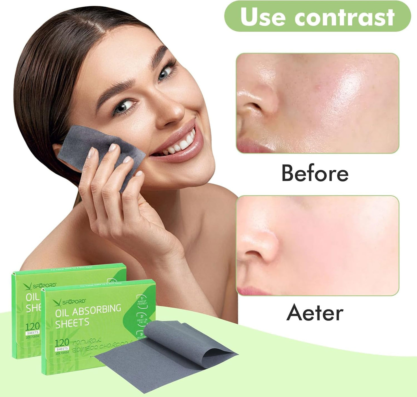 Oil Absorbing Sheets with Bamboo Charcoal - 4 Pack (480 sheets) Oil Blotting Sheets For Face, 20% More Makeup Friendly High-performance Handy Face Blotting Paper for Oily Skin