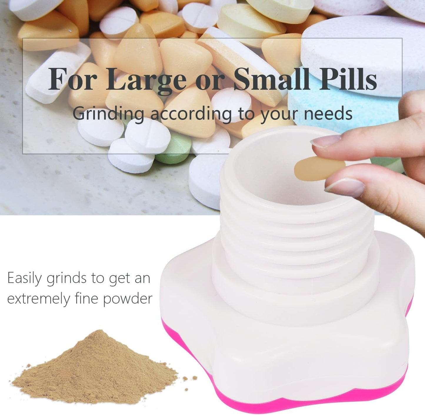 Johnbee Pill Crusher, Pill Grinder Fine Powder Extremely Fine. Storage Compartment. Pill Crushers for Elderly, Family and Pets. Silicone Edges. Grind Multiple Pills at Once - Cleaning Brush (Purple)