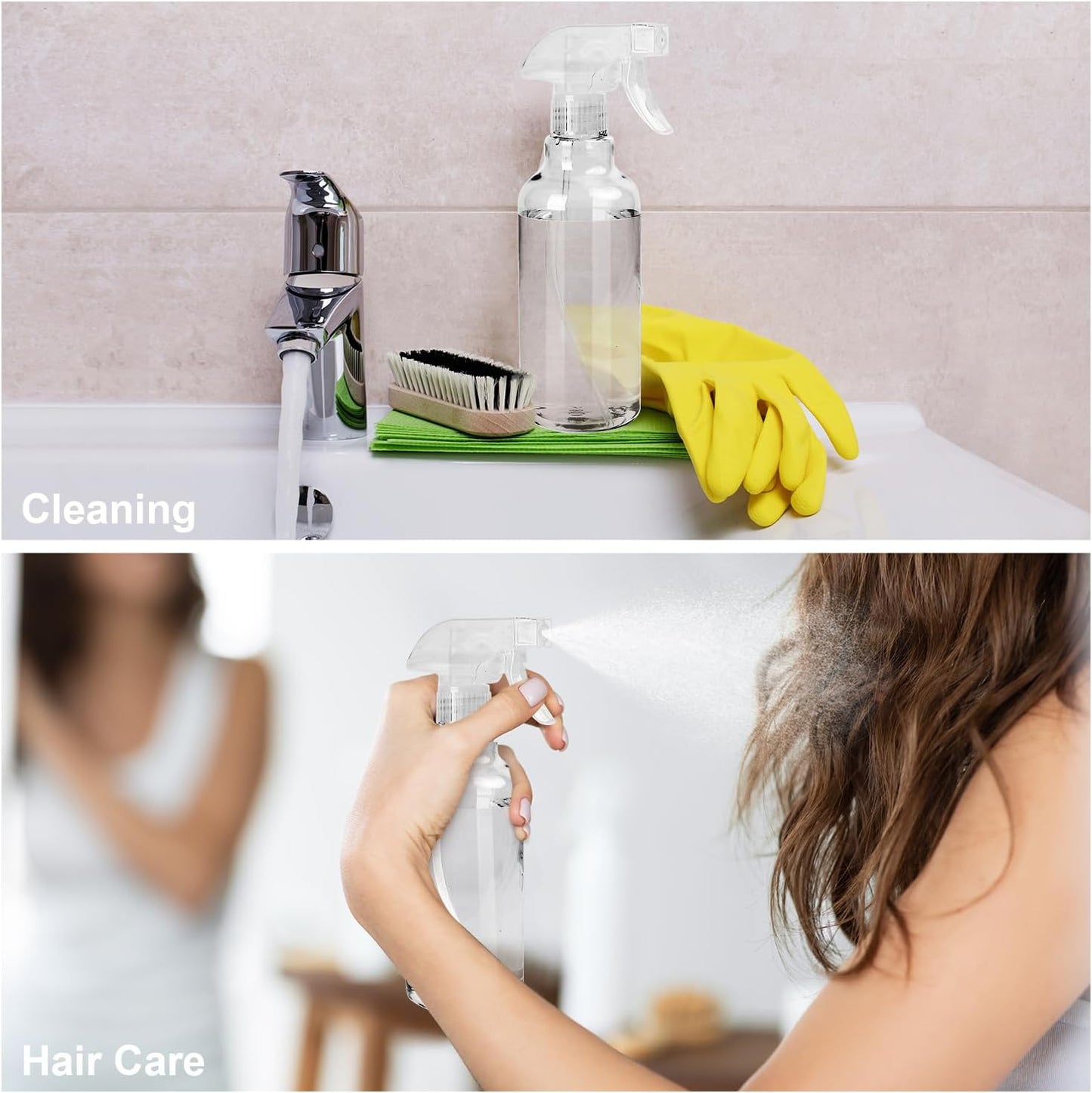 Plastic Spray Bottles, 2-Pack, 16.9 Oz, Mist & Stream, Heavy Duty Spraying, Empty Water Spray Bottle for Cleaning Solutions, Essential Oils, Hair, Plants, BBQ, Cat Dog Behavior Correction (Clear)