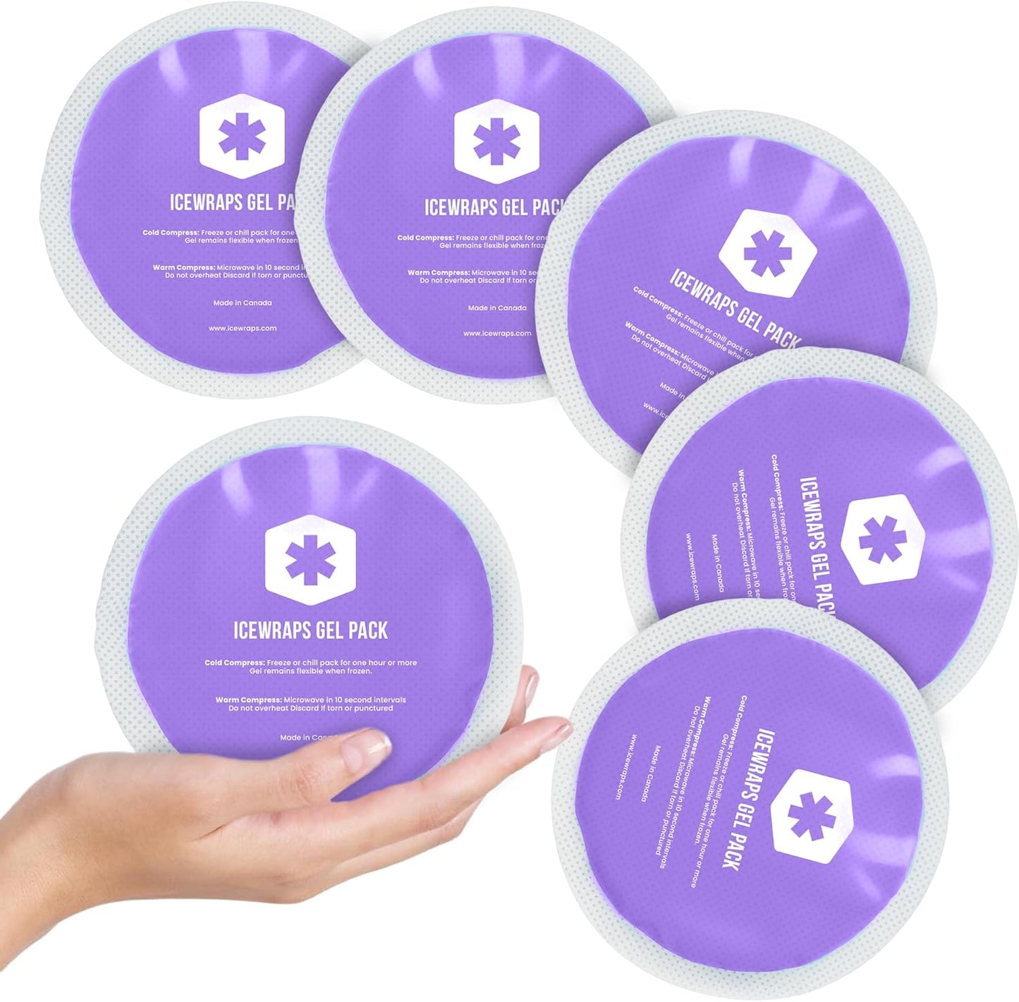 ICEWRAPS Reusable Hot & Cold Gel Packs for Pain Relief - for Injuries, Surgery, Toothache (5-Pack/Purple- with Cloth Backing)