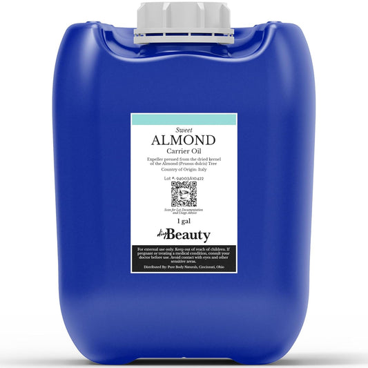 Bulk Sweet Almond Oil - Large 1 Gallon Jerrican, Cold Pressed 100% Pure - Moisturizer for Skin, Hair, Body, Carrier Oil for Massage Oils - by DIYBeauty