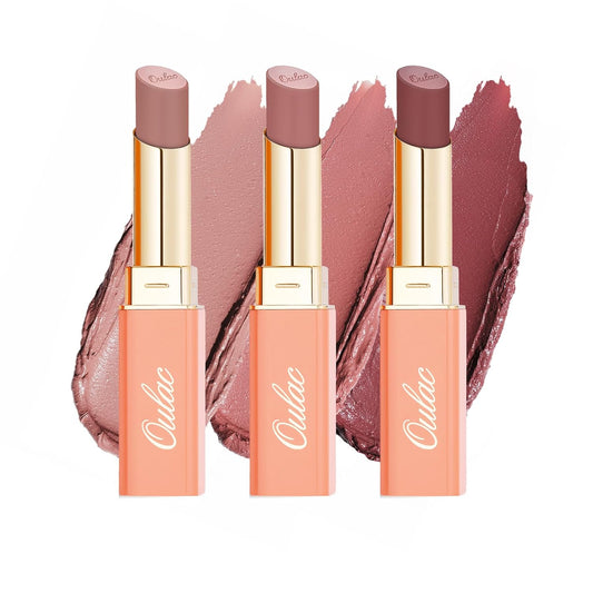 Oulac Hydrating Lipstick Set For Women Plum Brown Lipsticks High Impact Lipcolor Tinted Lip Balm, Nourishing, Satin Finish, Moisturizing Creamy Formula, Vegan Gluten Free 05+06+08(SET 2)