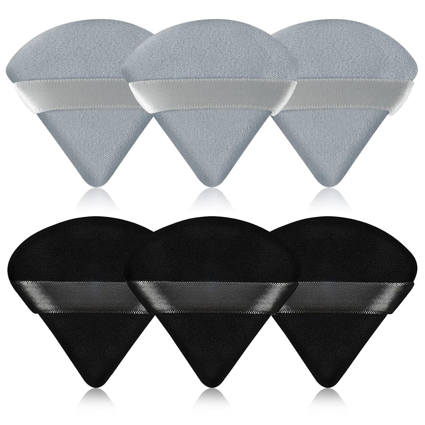 Pimoys 6 Pieces Powder Puff Face Triangle Makeup Blender Sponge Soft Velour Puffs for Loose Powder Setting Powder Cosmetic Foundation Sponge Beauty Makeup Tool, Black and Gray