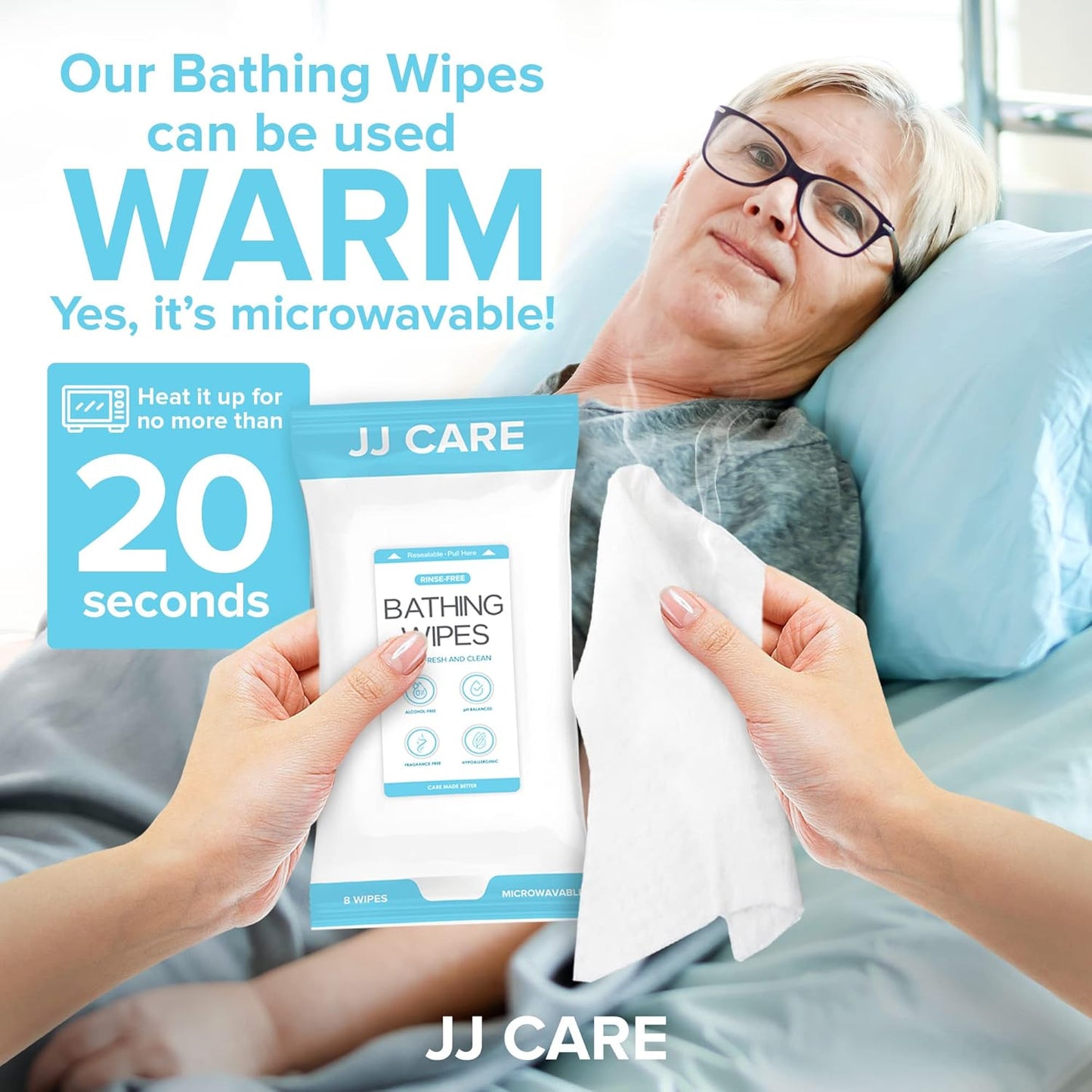 JJ CARE Body Wipes for Adults Bathing - Pack of 25 Shower Wipes For Adults Rinse Free, 200 Count Disposable No Rinse Disposable Washcloths, Waterless Body Wash for Elderly