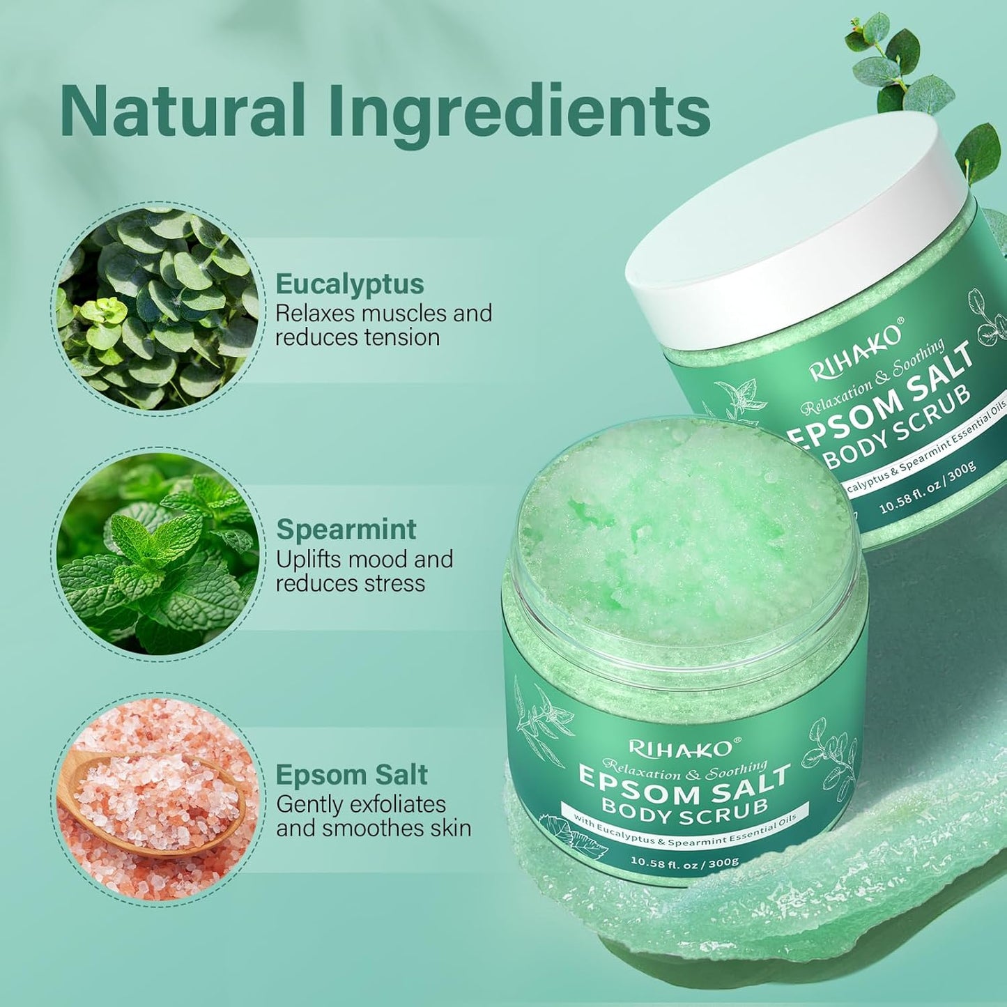 Eucalyptus Epsom Salt Body Scrub,Exfoliating detox body scrub,Relax & Relief with Eucalyptus & Spearmint Essential Oils, Deeply Nourishes for Smooth, Radiant Skin,Relaxation Spa Gifts
