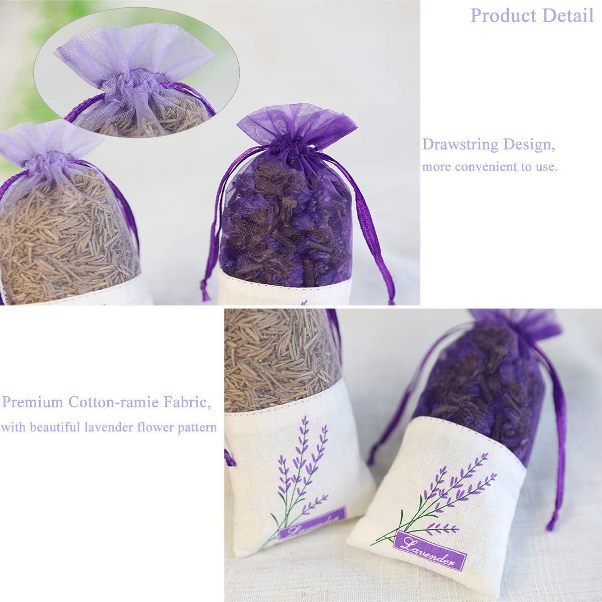Sachet Empty Bags Linen Fabric Bags Organza Gauze Bags for Lavender, Spice and Herbs (12pcs Purple Drawstring Bag)