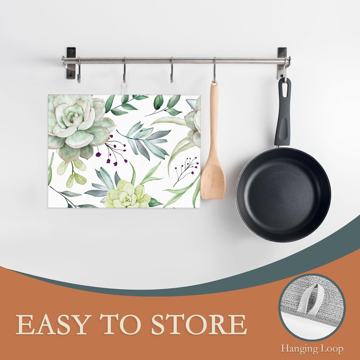 Succulent Flower Dish Drying Mat,Watercolor Plant Drying Rack Pad Countertop Dishes Ultra Absorbent Microfiber Kitchen Counter Mat for Coffee Countertop Decor 18x24 Inch