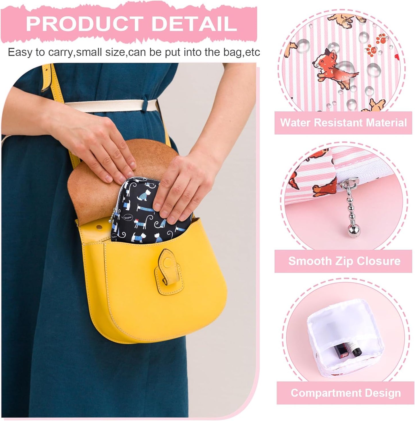 Desing Wish Sanitary Pad Storage Bag Portable Period Bag for Teen Pads/Sanitary Napkins/Small Tampons, Sanitary Napkin Storage Bag First Period Gifts for Teen Girls (Bowknot Rabbit)