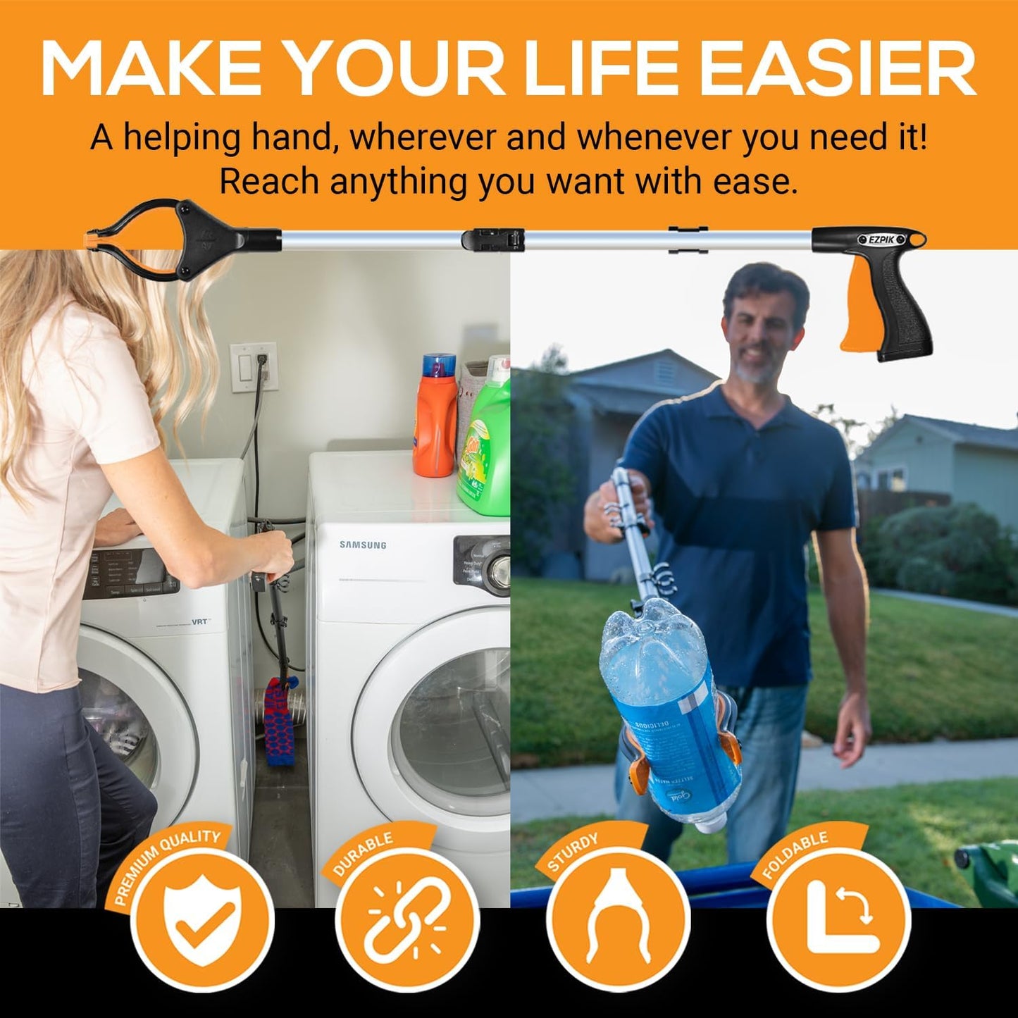 EZPIK Pro 32" Foldable Grabber Reacher Tool for Seniors - Grabbers for Elderly Reaching Tool Heavy Duty Pickup Trash Picker Upper Equipment - Claw Grabber Stick for Reaching Aids, Weed Gripper