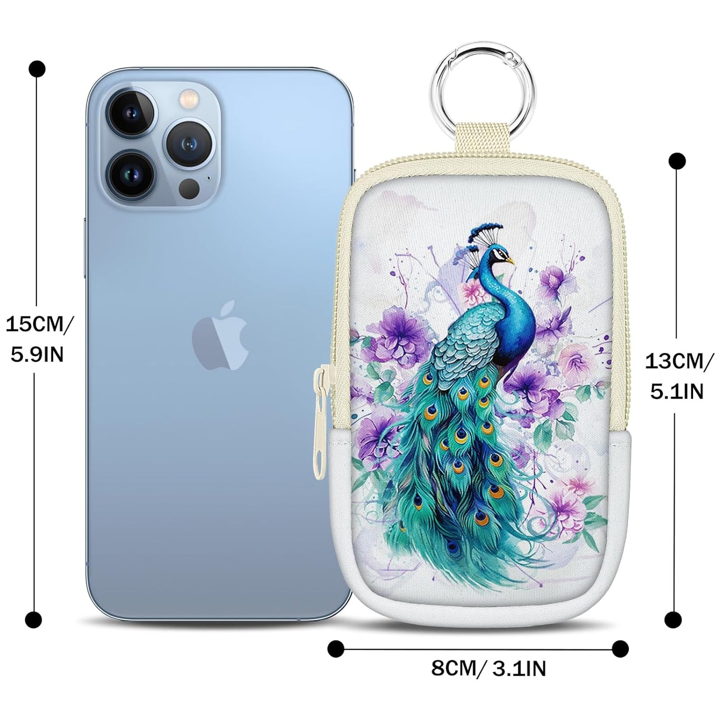 Peacock Hand Sanitizer Spray Case, Cute Hand Sanitizer Holder Zippered Pouch, Fashion Accessory with Snap Hook for Glow Mist and Power Mist 1FL OZ
