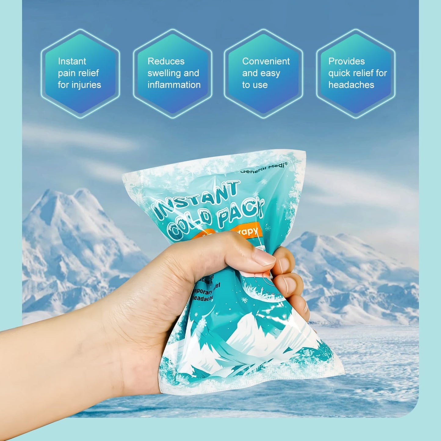 General Medi Instant Ice Cold Pack (4”x 5.5”) – 50 Packs Disposable Cold Therapy Ice Packs for Pain Relief, Swelling, Inflammation, Sprains, Toothache – for Athletes & Outdoor Activities