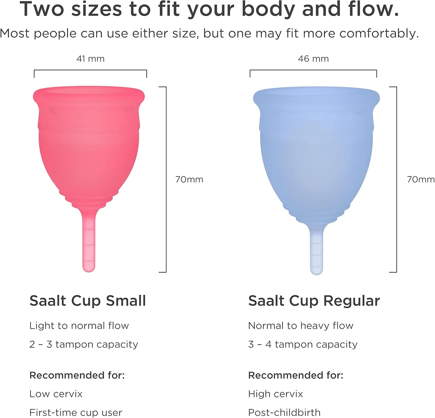 Saalt Menstrual Cup - Premium Design - Most Comfortable Period Cup - #1 Active Cup - Wear for 12 Hours - Soft, Flexible, Reusable Medical-Grade Silicone - Made in USA