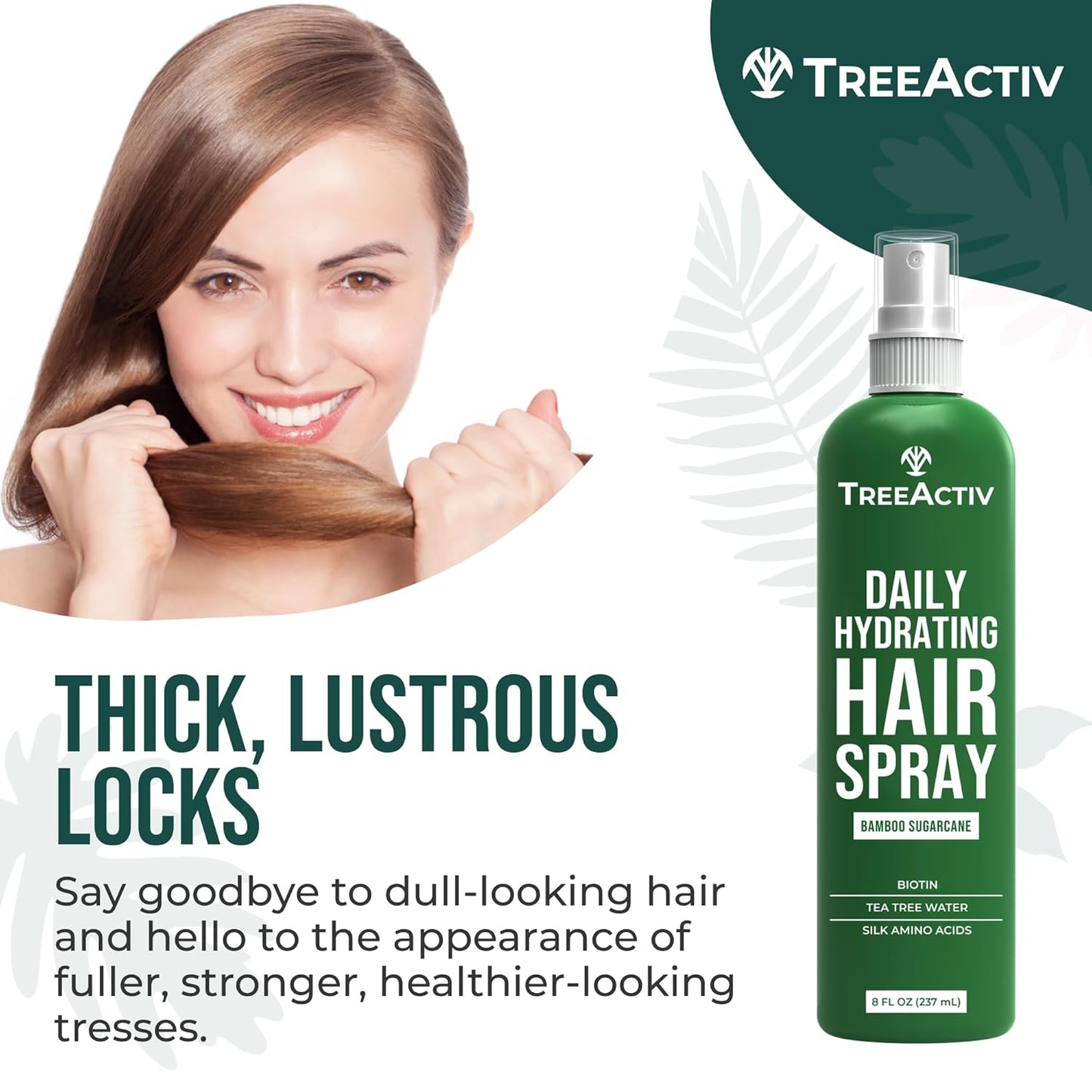 TreeActiv Hair Growth Daily Nourishing Spray with Biotin and Argan Oil - Fuller Hair for Women and Men, 8 fl oz, 2000+ Sprays