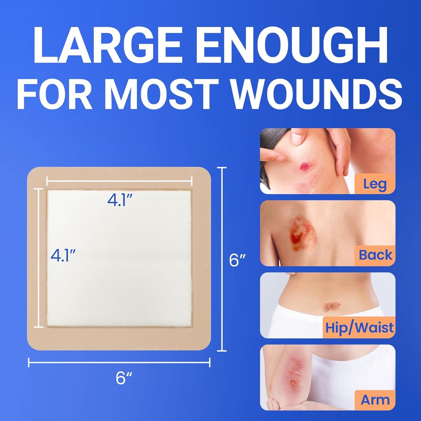 Large Waterproof Bandages 6x6 Silicone Foam Dressing for Sensitive Skin Wound Care, Adhesive Cohesive Pad with Border for First Aid, Post Surgical and Burn, Pressure, Scar Healing (10 PCS)