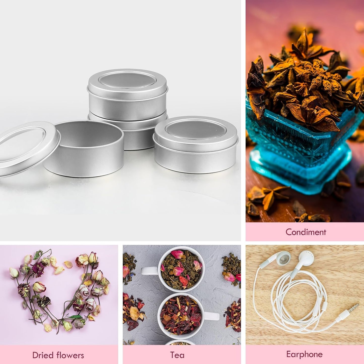 TecUnite 40 Pack 2 Ounce Metal Tin Cans Round Empty Container Salve Tins with Clear Lid for Kitchen, Office, Candles, Candies