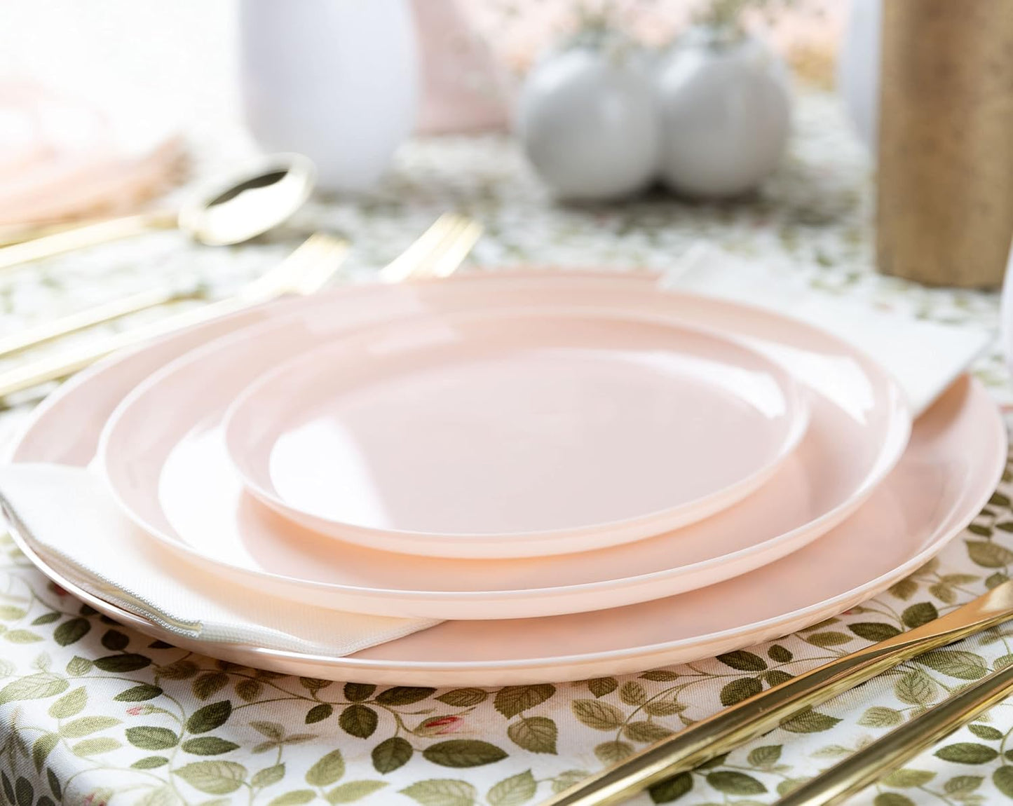 PLASTICPRO [30 Pack 6.3''] Pink Plastic Party Plates Edge Collection Premium heavyweight Elegant Disposable Tableware Dishes