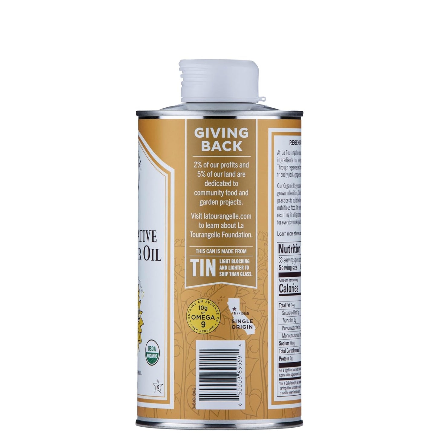 La Tourangelle, Organic Regenerative Sunflower Oil, High Heat Cooking and Skin Care Oil, Sustainable, Non-GMO, 16.9 fl oz