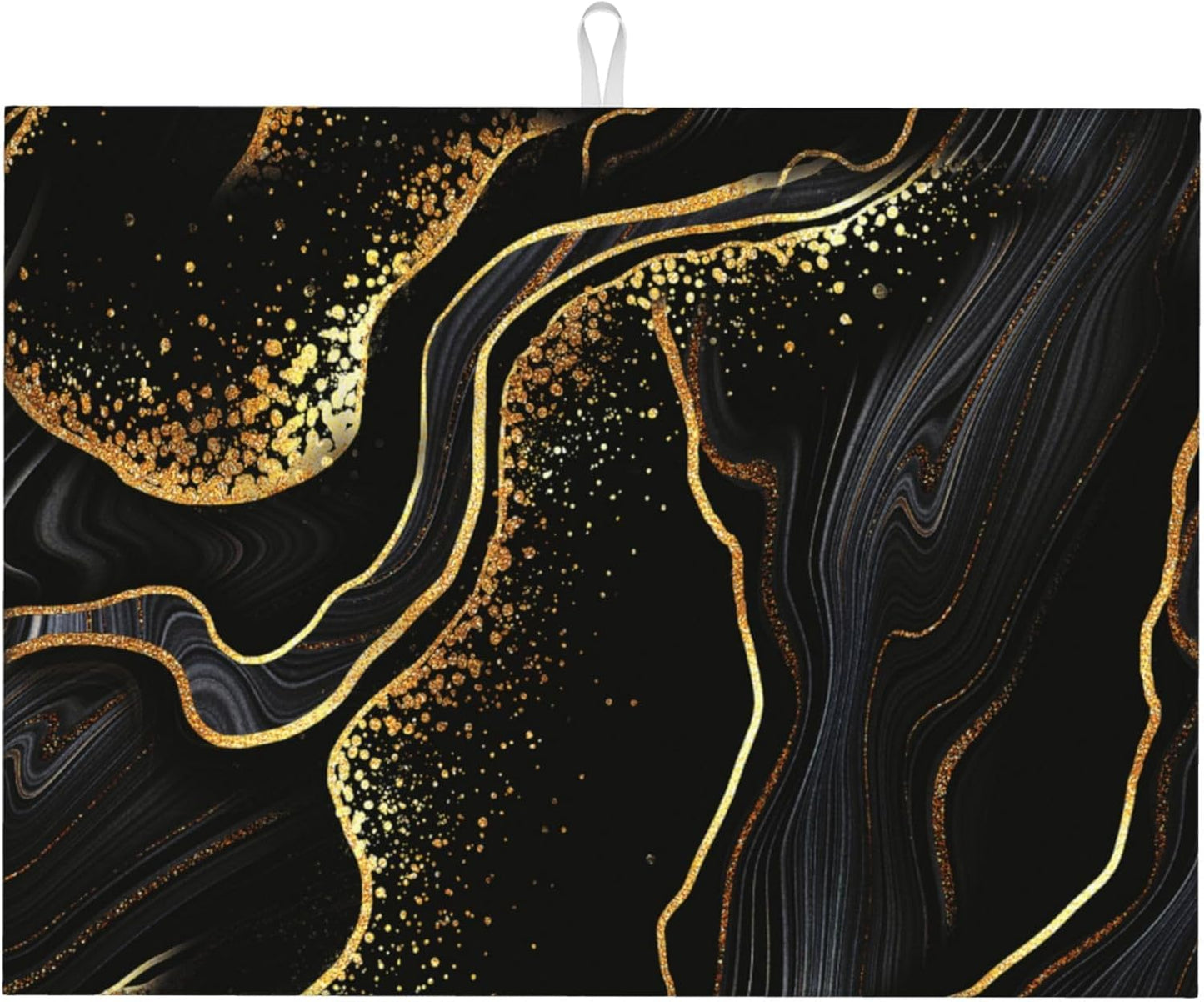 Black Gold Kitchen Drying Mat Marble Texture Dish Drainer Mat for Kitchen Counter 18x24 Inch Microfiber Absorbent Reusable Washable Modern Drying Pad Black Gold Coffee Bar Decor