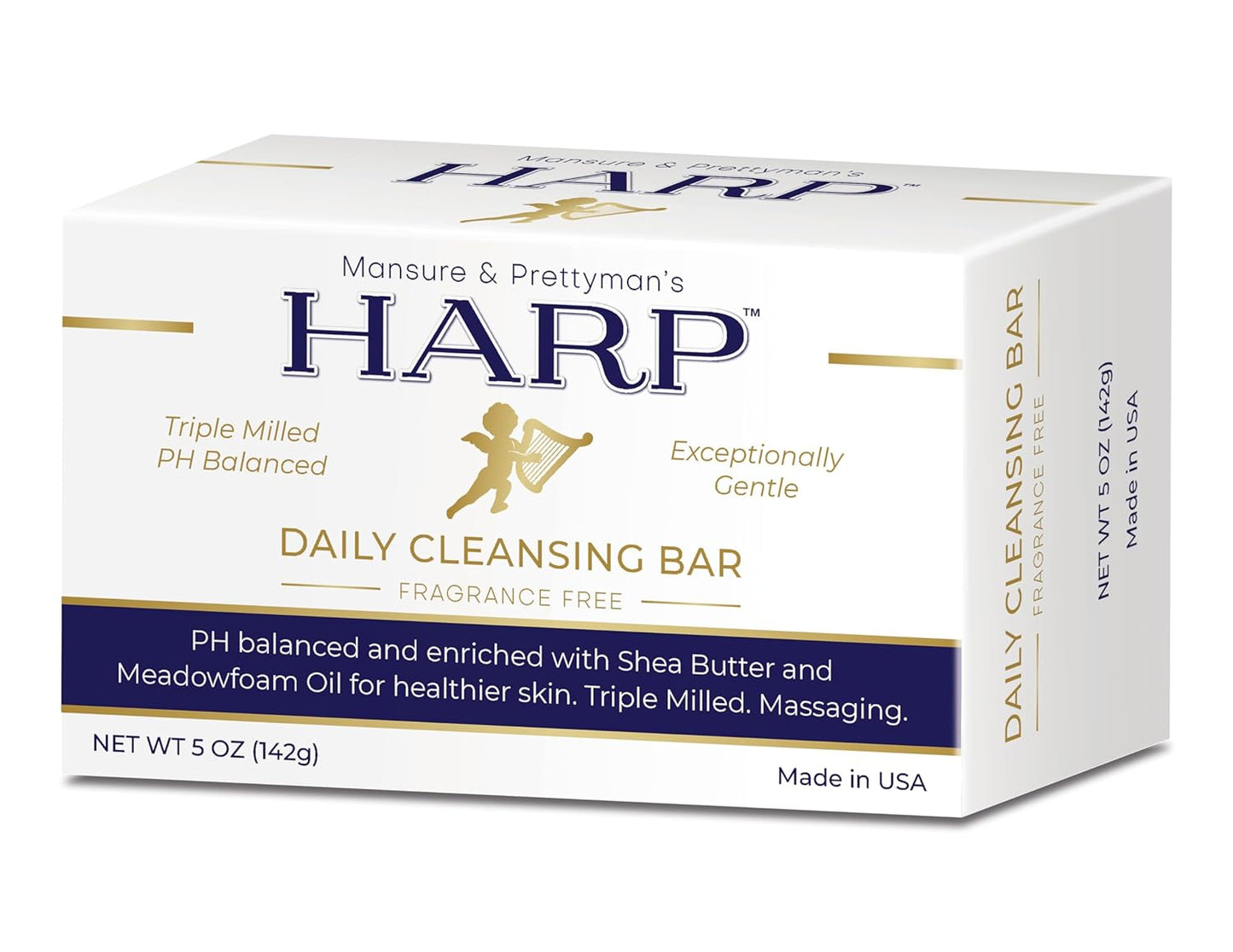 HARP pH-Balanced (5.0-6.0) Body Wash Bar. ZERO Saponified Oils. Protects Moisture Barrier. Gentle for Sensitive/Dry skin. + Shea Butter/Borage Oil. Non-Comedogenic. FRAGRANCE/masking agent FREE.
