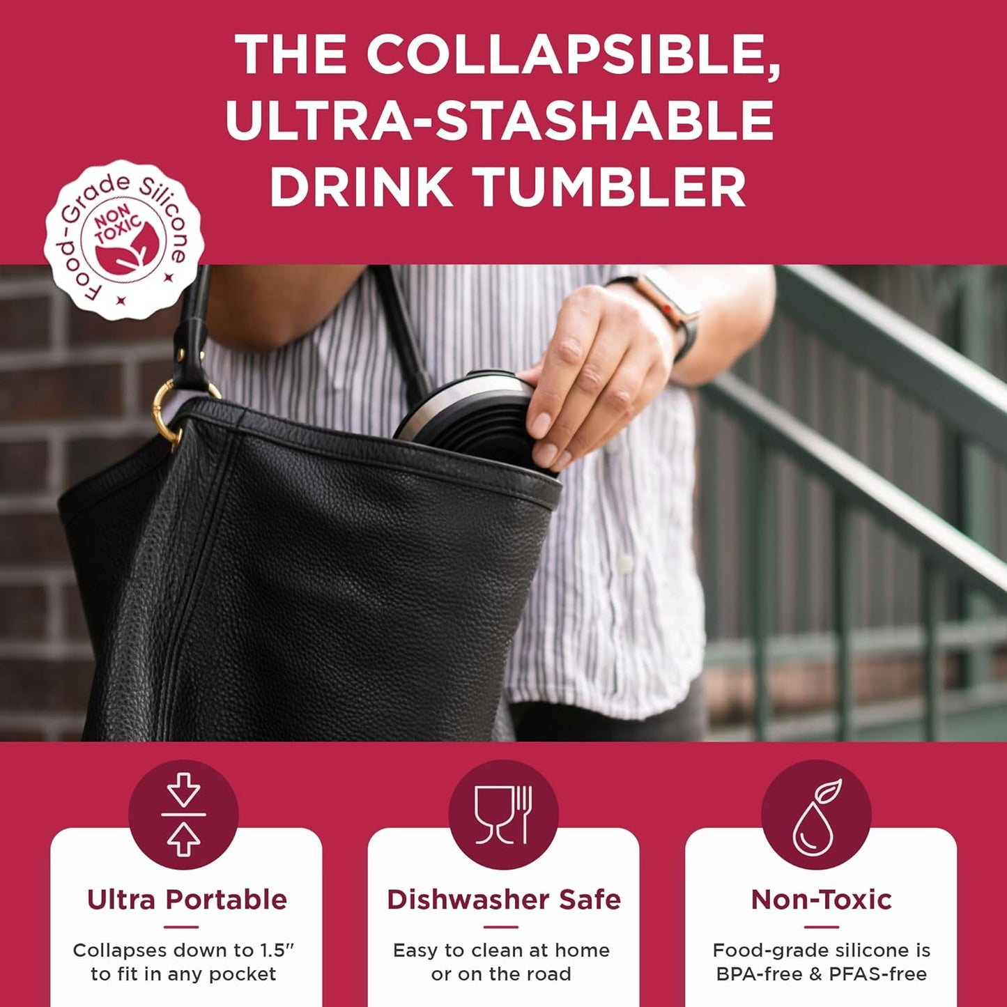 HYDAWAY 16oz Collapsible Tumbler - BPA-Free, Reusable Silicone Cup with Lid & Insulating Sleeve - Perfect for Coffee, Travel, and Everyday Use