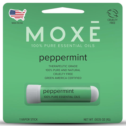MOXE Peppermint Essential Oil Nasal Inhaler, Therapeutic No-Mess Aromatherapy, Cooling, Refreshing, Invigorating, Uplifts Mood and Positivity, Pure and Undiluted, Made in USA (1 Pack)
