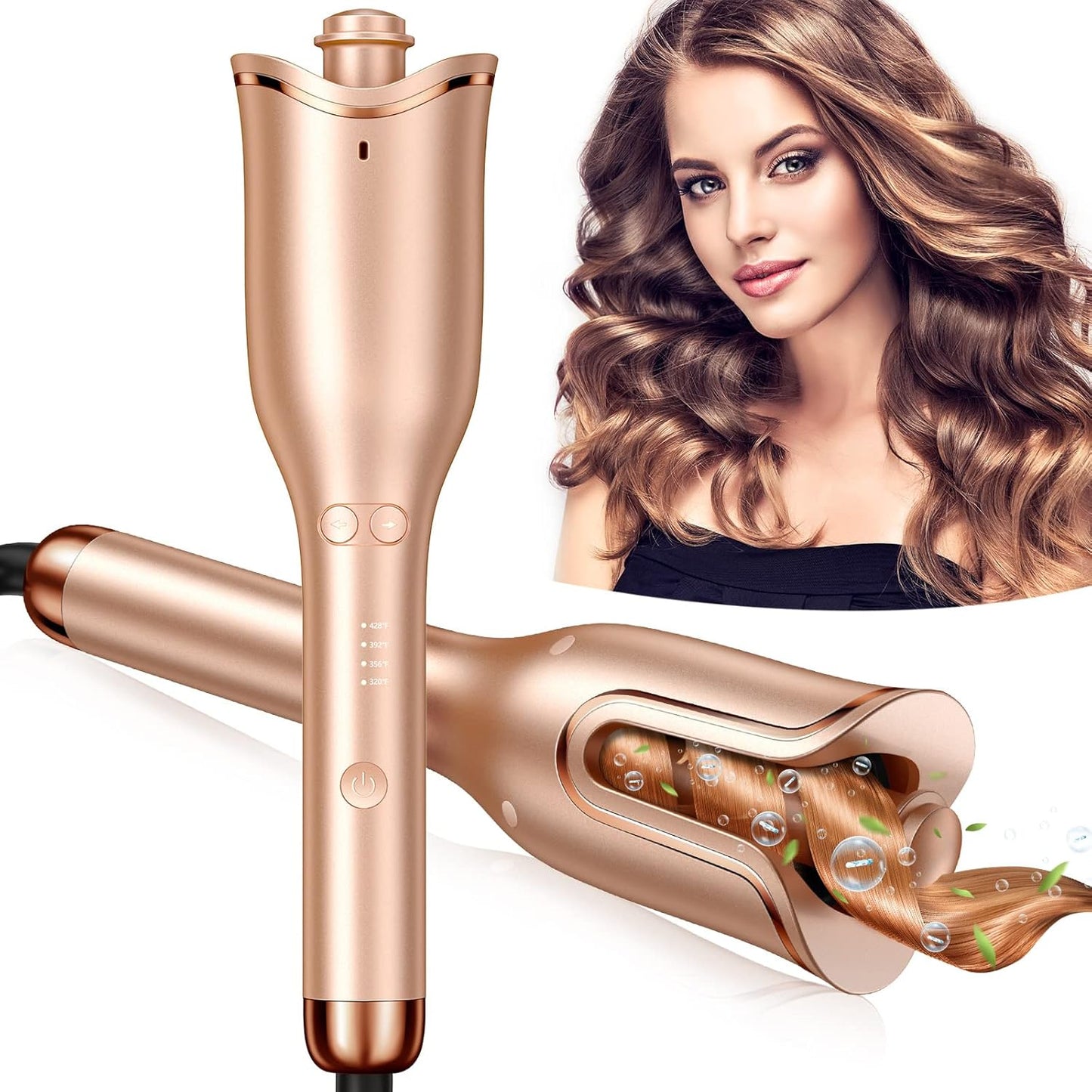 Automatic Curling Iron, Professional Automatic Hair Curler with 1" Curling Wand Large Slot & 4 Temperature & 3 Timer, Dual Voltage Anti-Tangle Rotating Curling Iron with Auto Shut-Off for Hair Styling