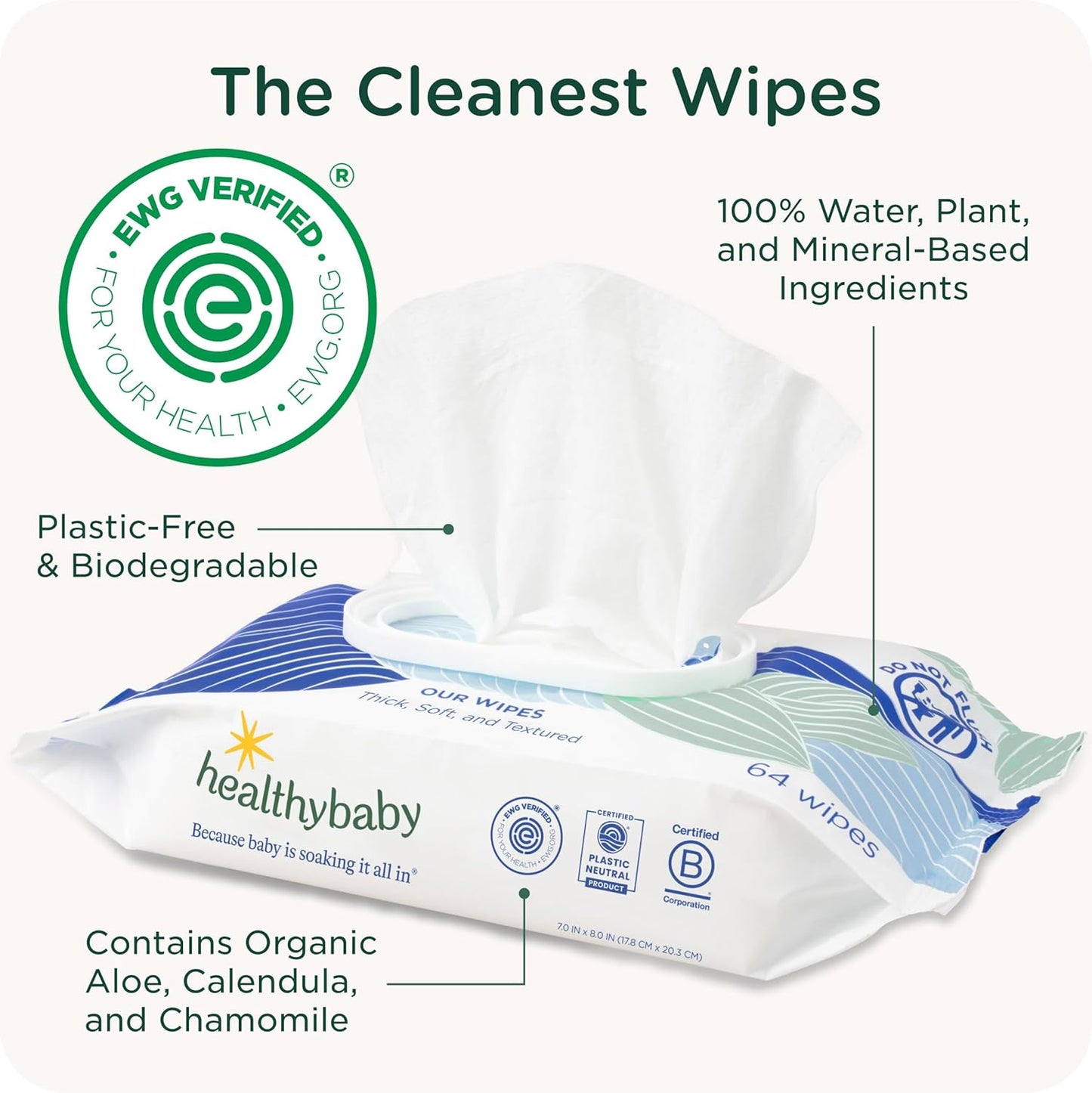Our Wet Wipes | EWG Verified Safe | 100% Water & Plant Based | Unscented & Safe for Sensitive Skin | Fragrance Free and Totally Chlorine Free (8 packs, 512 wipes)
