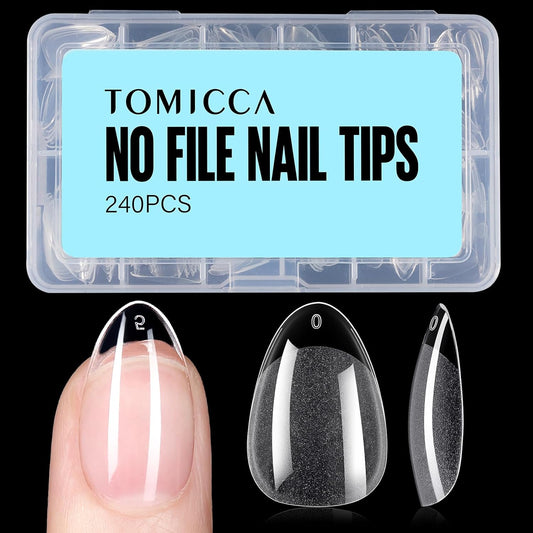 TOMICCA Short Almond Nail Tips, 240Pcs Half Matte Soft Acrylic Nail Tips, 12 Sizes Acrylic Pre-Shaped Nails, Full Cover False Nails Almond Press on Nails Short Fake Nails for Extension Nail