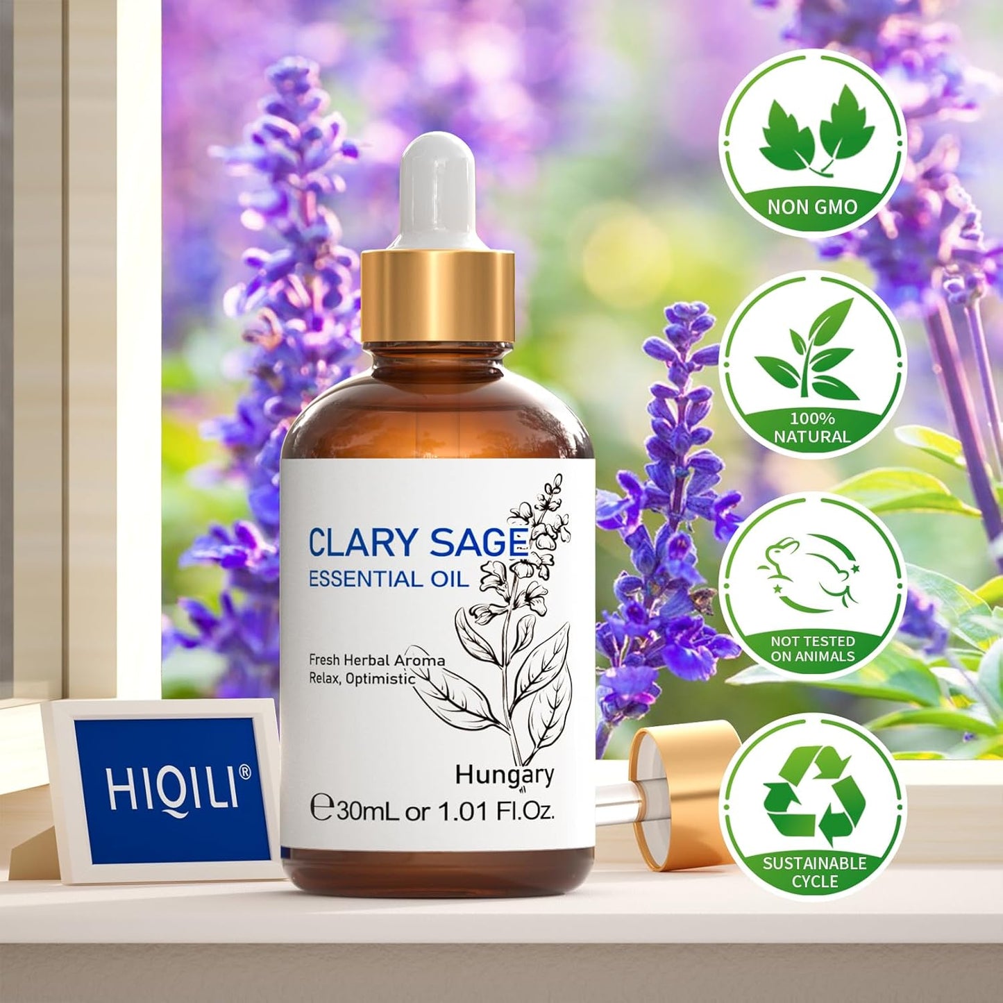 HIQILI 1 Fl Oz Clary Sage Oil Essential Oil, 100% Pure Undiluted for Diffuser, Aromatherapy - 30ml