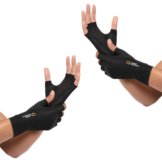 Copper Compression Arthritis Gloves | Fingerless Arthritis Carpal Tunnel Pain Relief Gloves For Men & Women | Hand Support Wrist Brace For Rheumatoid, Tendonitis, Swelling, Crocheting 2 Pairs Black XL
