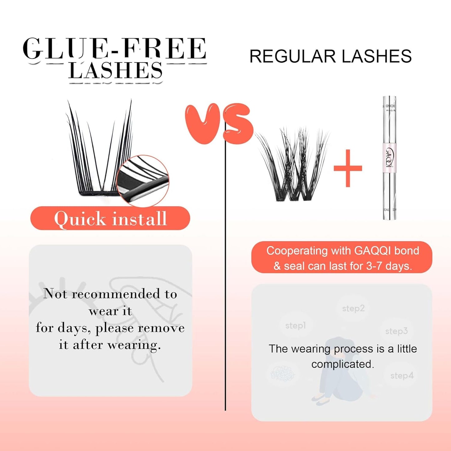 GAQQI Self Adhesive Eyelashes Lash Clusters, Press on Lashes 10-14mm Natural Wispy Cluster Lashes, Reusable No Glue Lashes C Curl, NEW-TECH Thin Flakes Pre Glued Eyelashes Clusters (PG09)