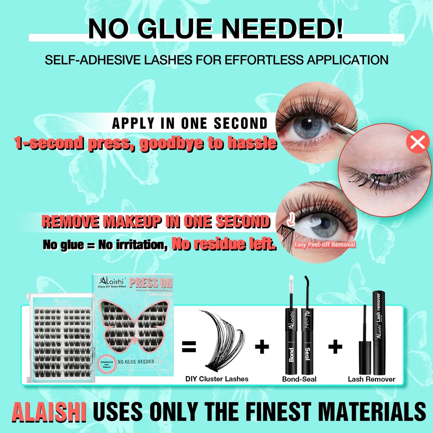 No Glue Needed Lashes, Self Adhesive Eyelashes, DIY Lash Cluster Eyelash Extensions Kit 10‑18mm,100pcs Fluffy D Curl Soft Natural Lashes with Tweezers–Fake Cat Eye Wispy Individual Clusters(NGDY31)