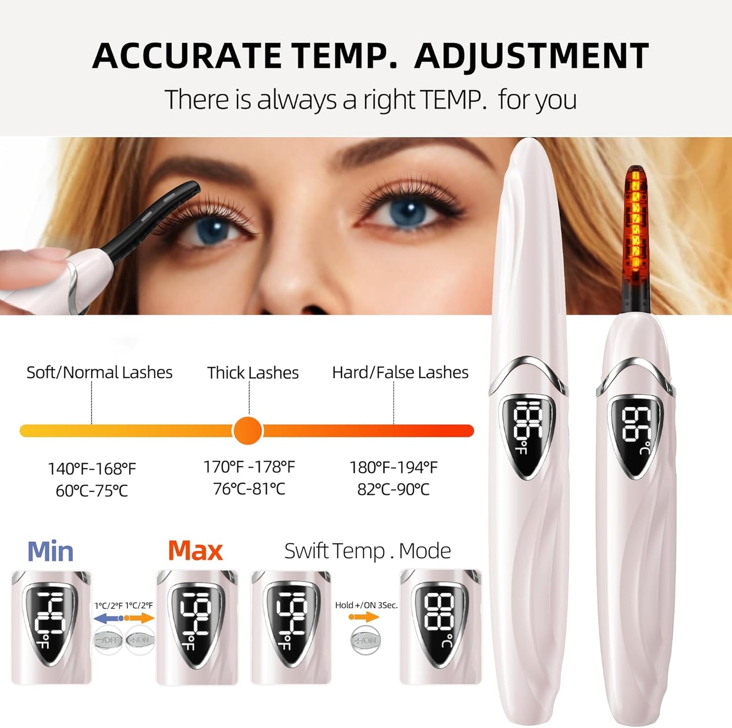 Heated Eyelash Curler, S600 Heated Lash Curler, Accurate Temperature Control Electric Eyelash Curler Heated - Intelligent Power Off, Natural Long Lasting Makeup - Primrose Pink/Silver